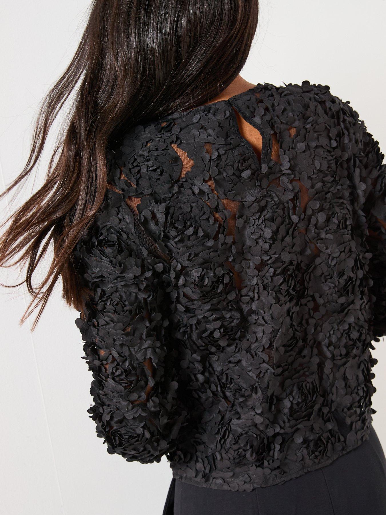 Image 4 of 6 of Only Long Sleeve Floral Jersey Top - Black