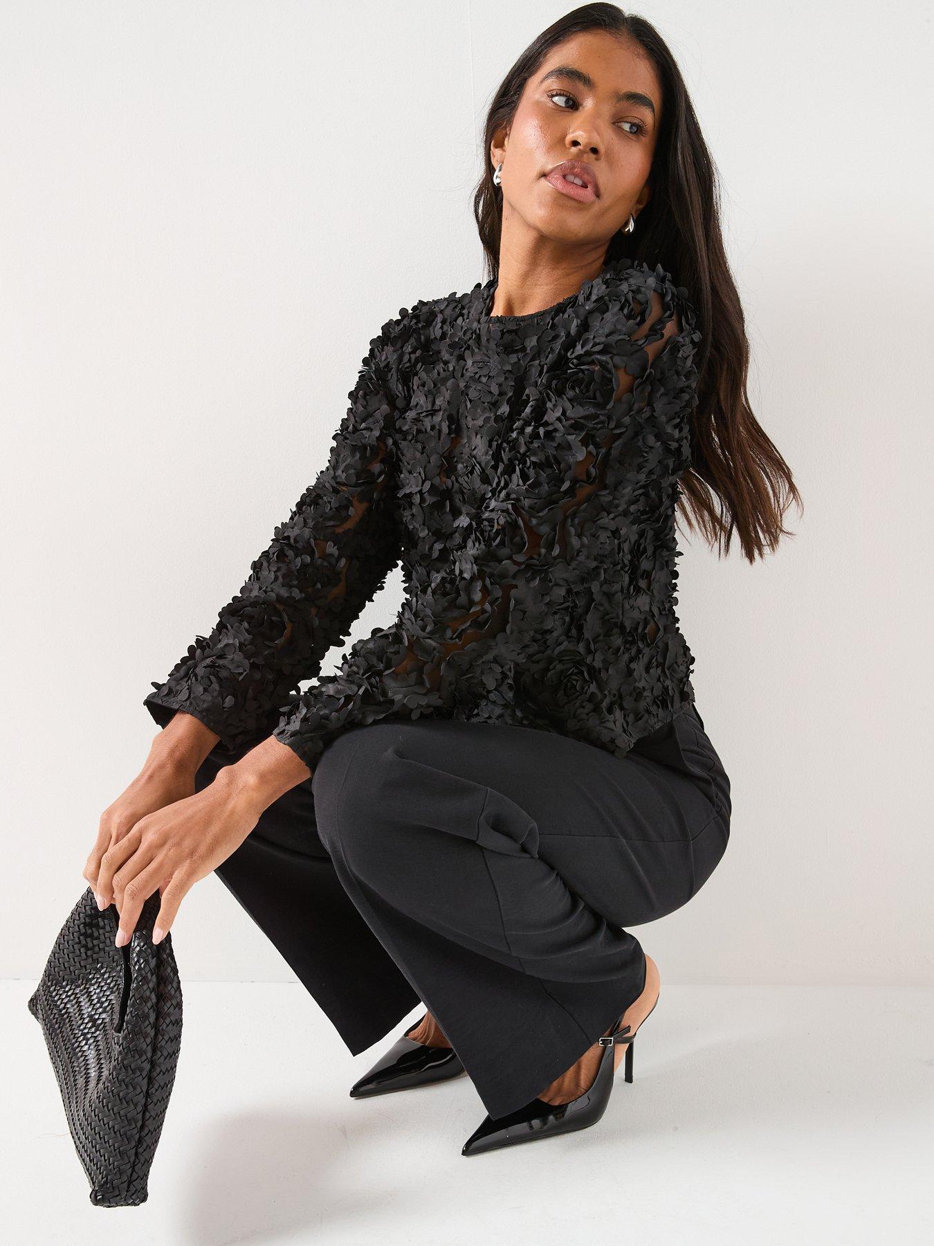 Image 5 of 6 of Only Long Sleeve Floral Jersey Top - Black