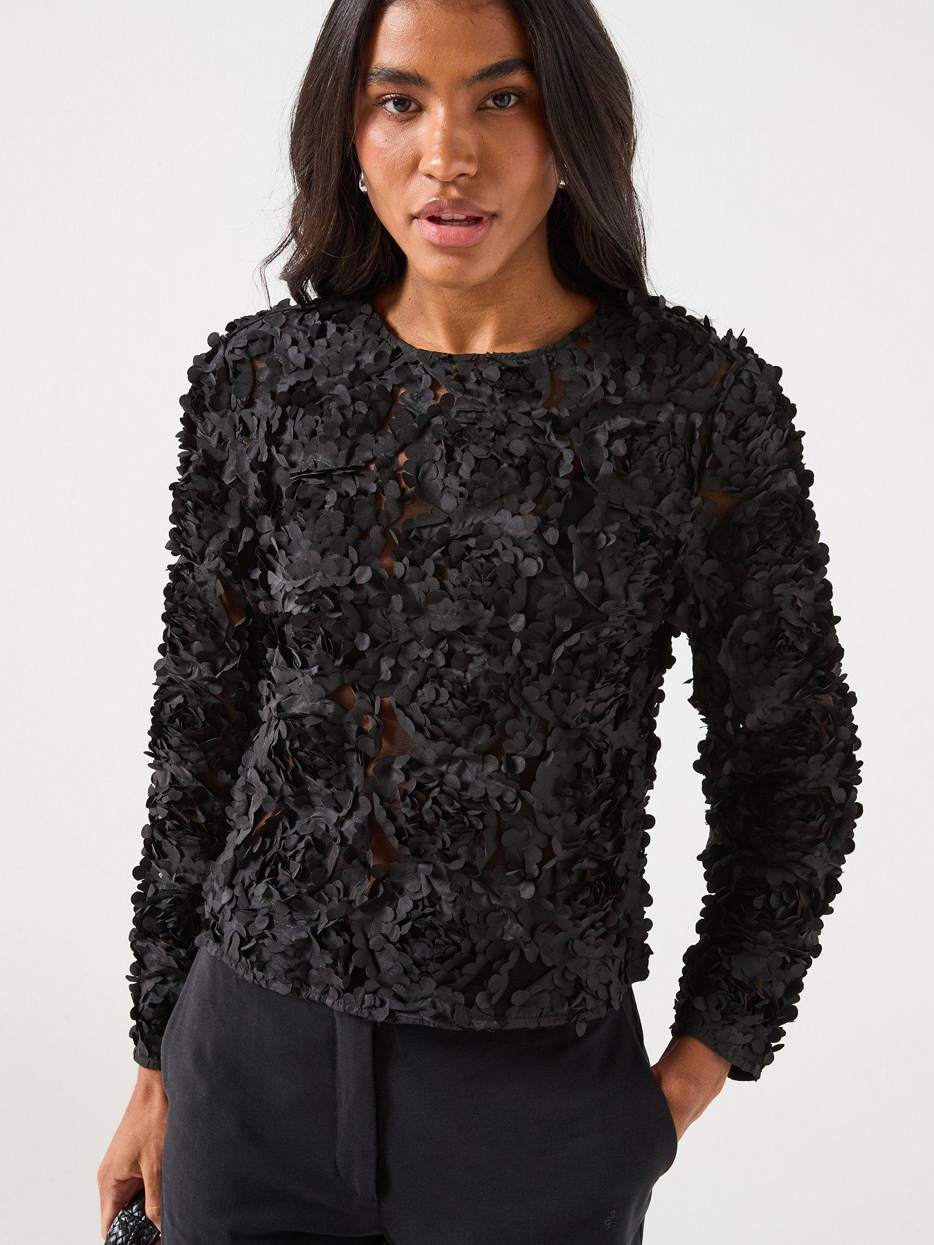 Image 6 of 6 of Only Long Sleeve Floral Jersey Top - Black