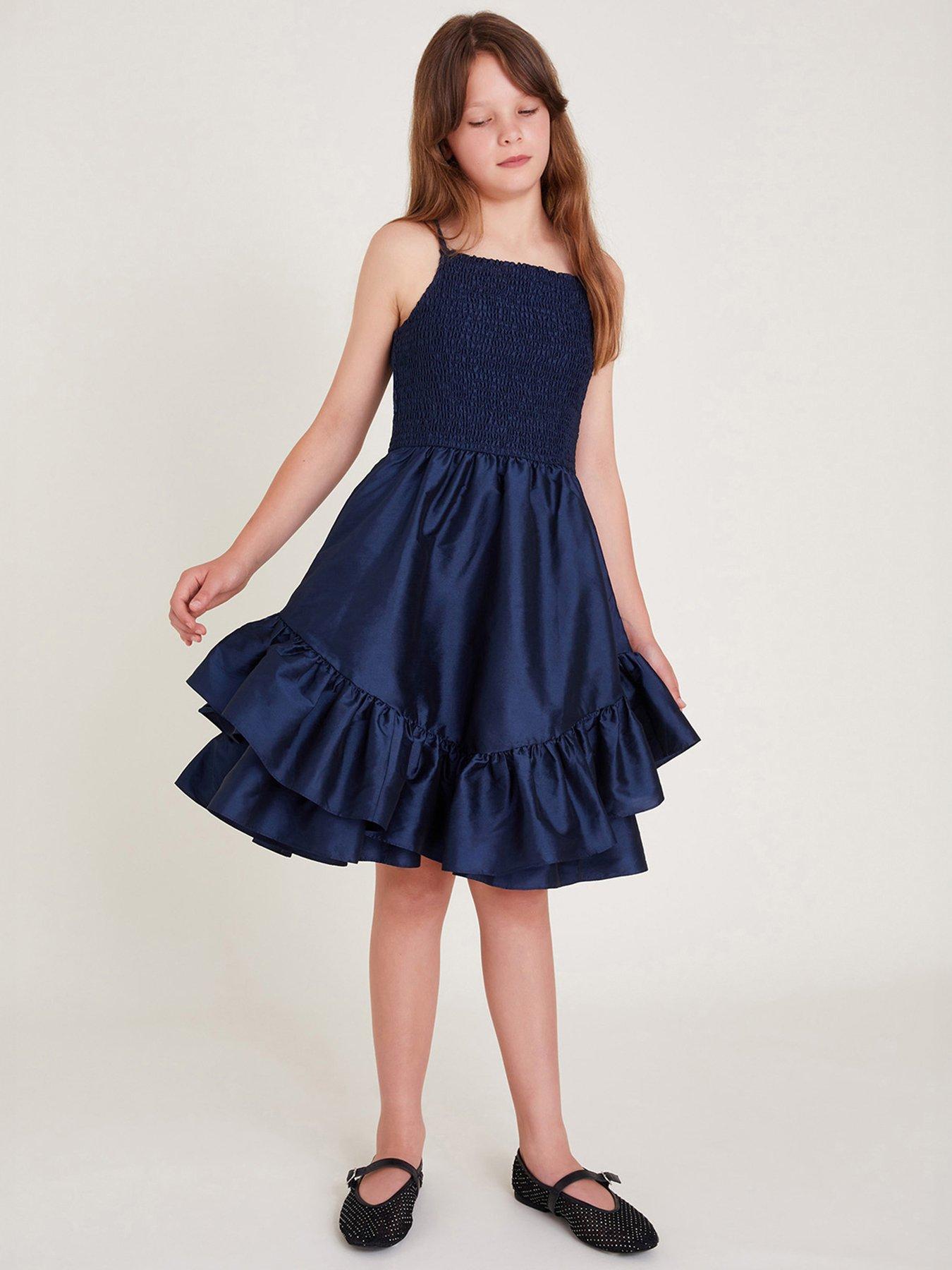 undefined Girls Clariska Smocked Taffeta Prom Dress - Navy
