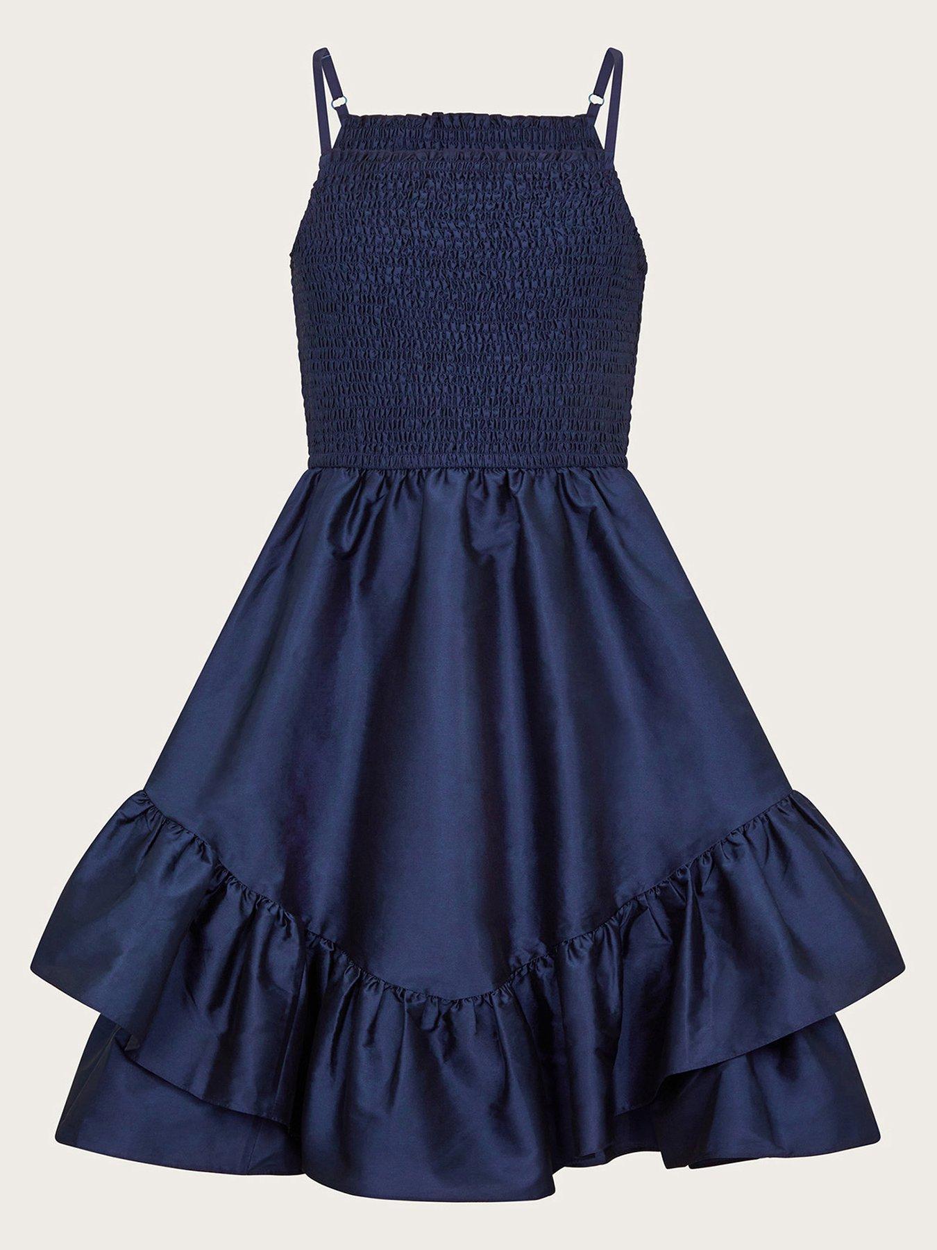undefined Girls Clariska Smocked Taffeta Prom Dress - Navy
