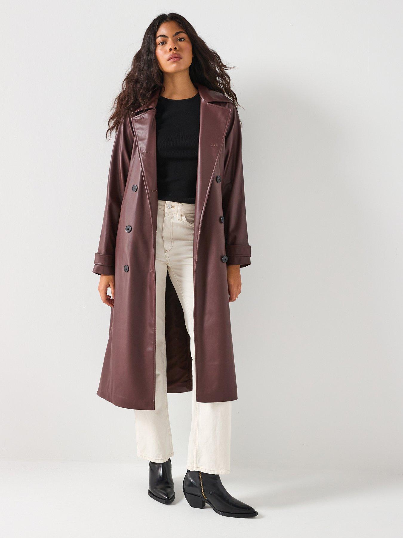 Burgundy Leather Leather Trench Coat Uk Women's Missoni Maroon
