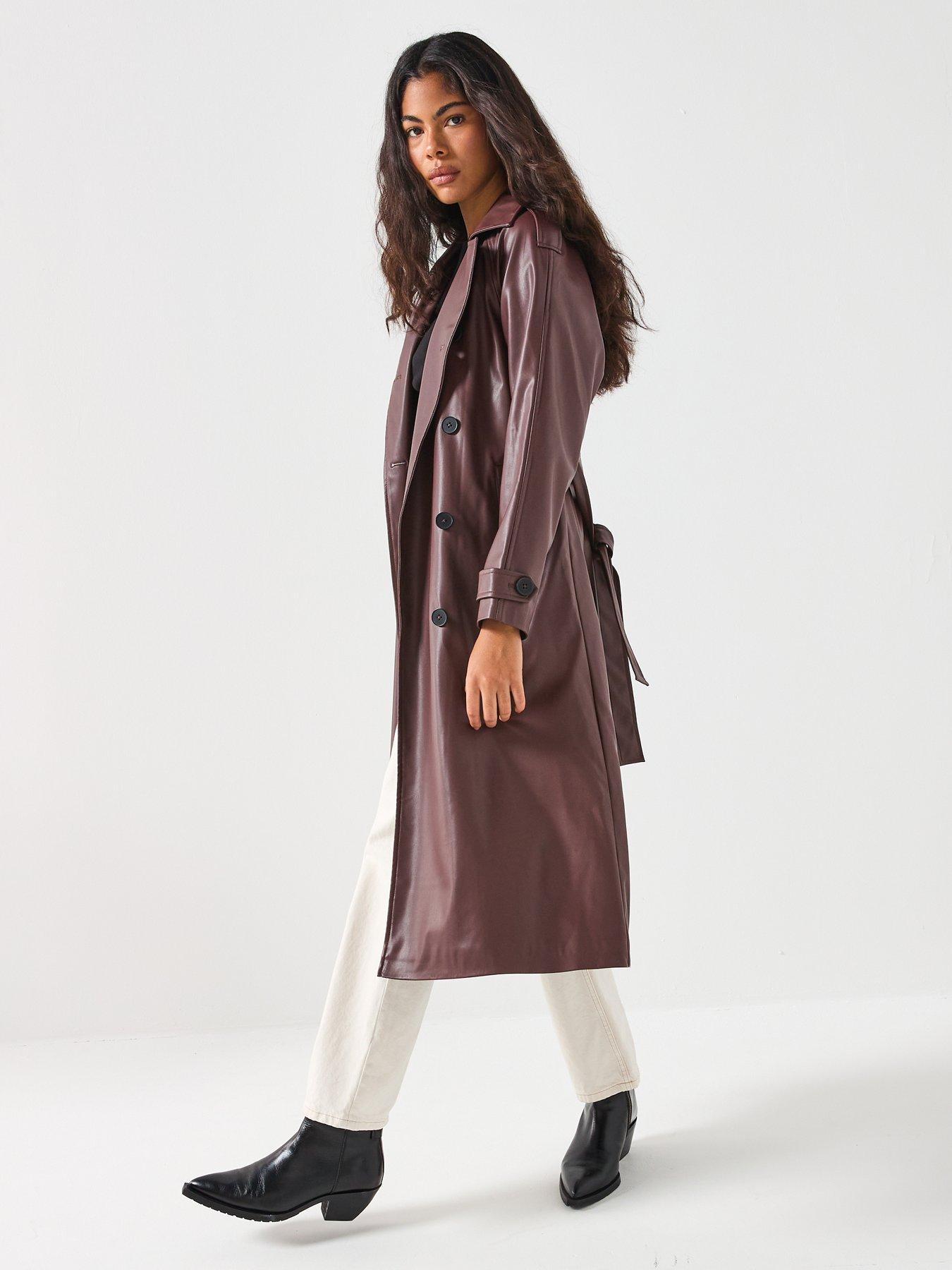 Only Flora Faux Leather Trench Coat - Red | Very