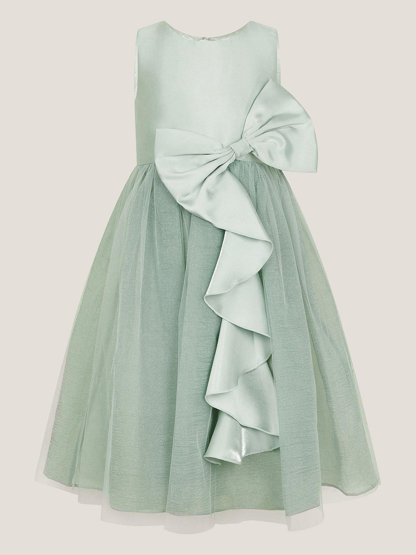 undefined Girls Waterfall Bow Tulle Dress - Green