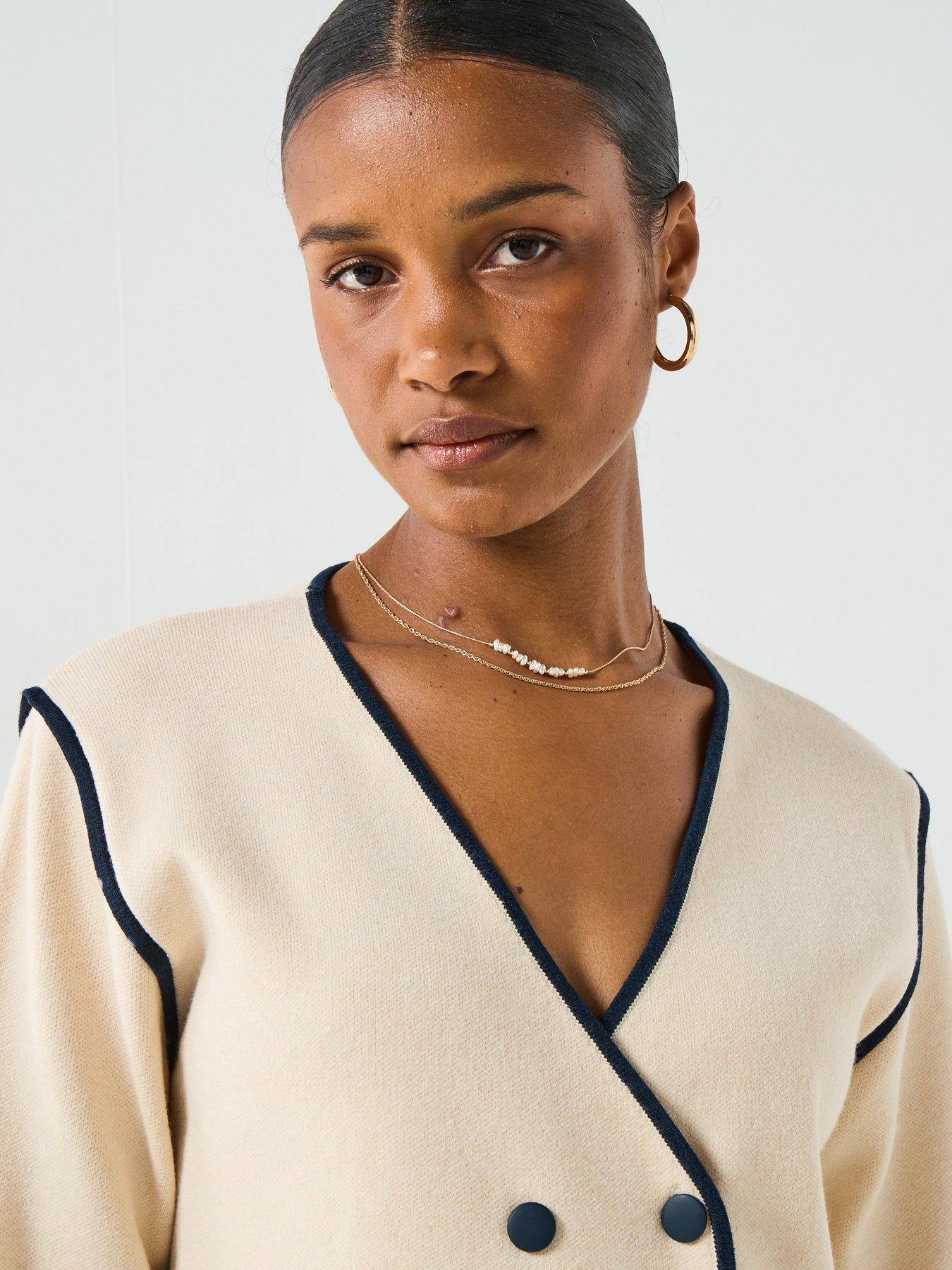 HYFVE Herringbone Mixed Media Contrast Long Sleeve Blazer