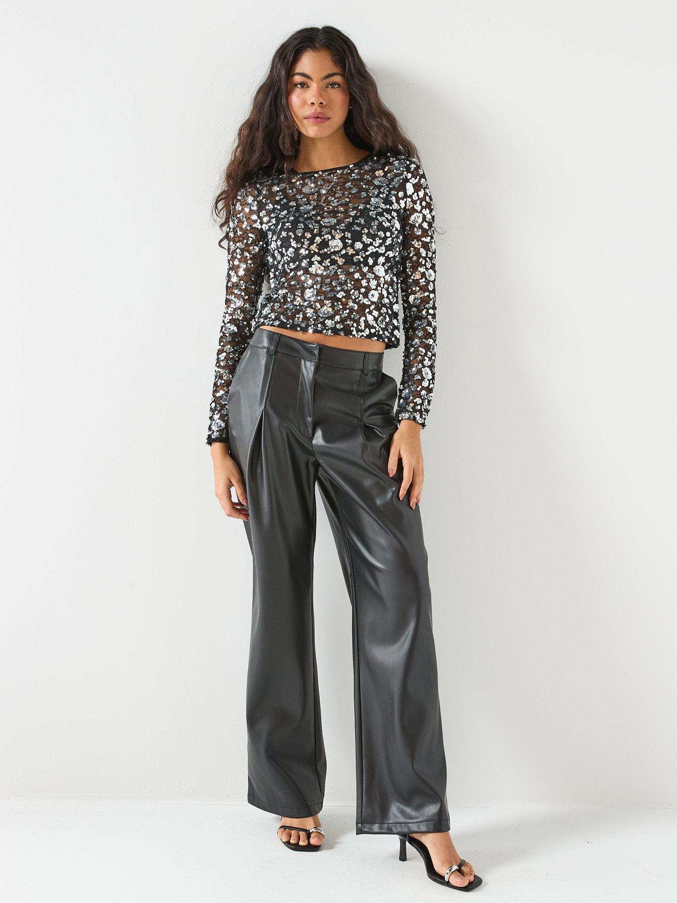 Image 3 of 5 of Only Long Sleeve Lace Sequin Top - Silver