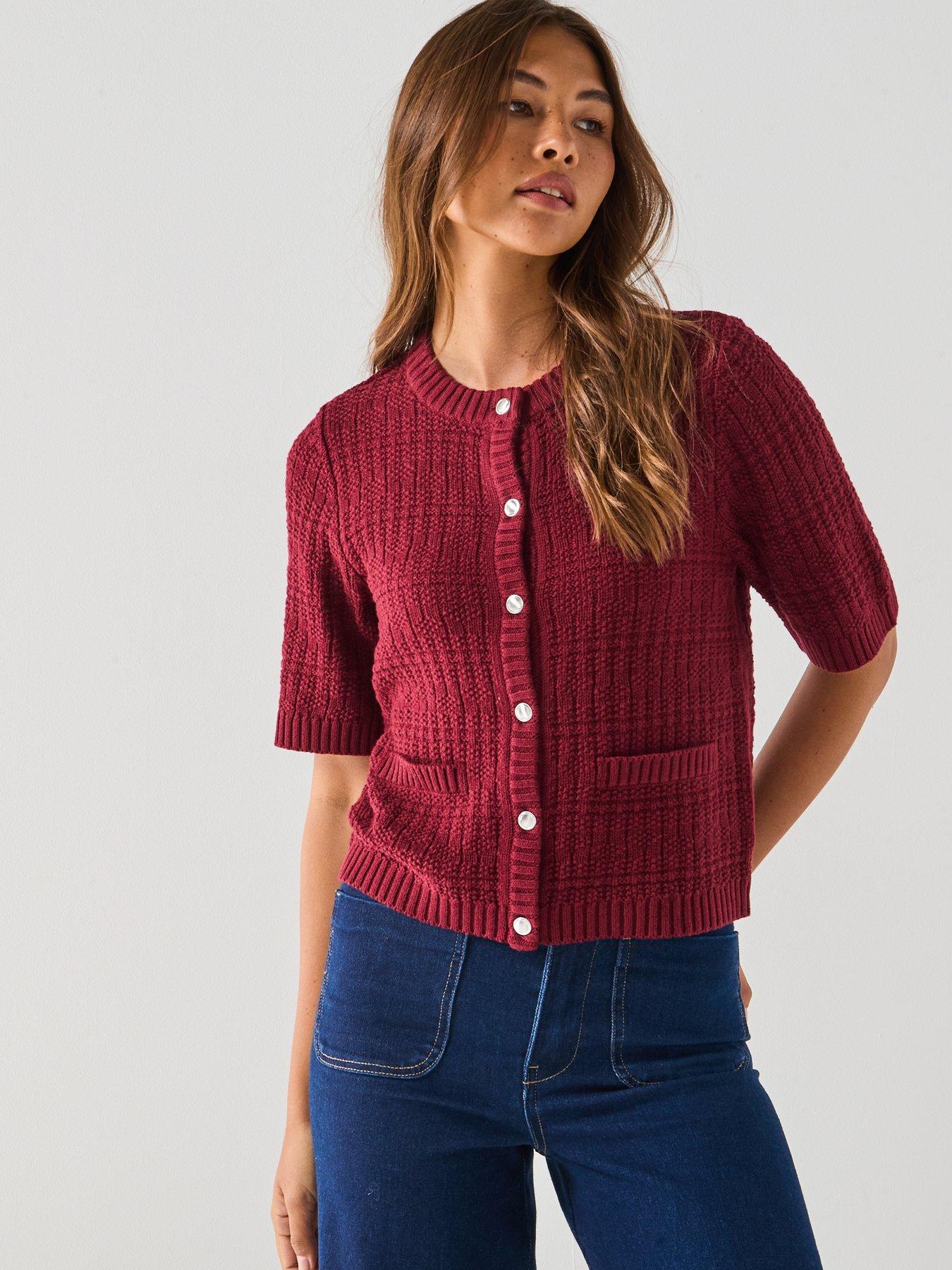 JDY Tikka Short Sleeve O-neck Cardigan - Red