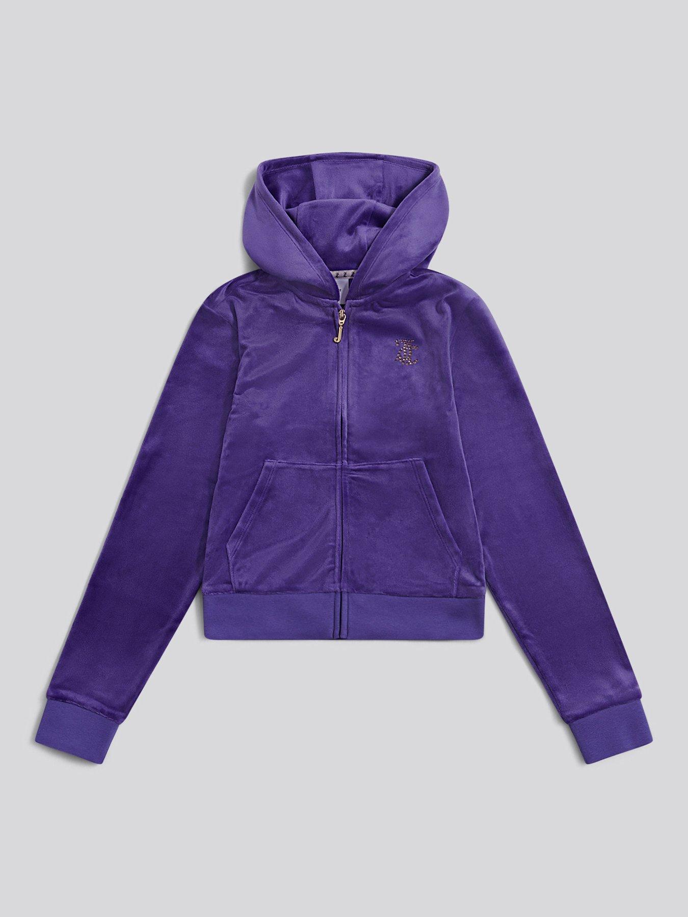 Juicy Couture Girls Diamante Velour Zip Through Hoodie - Blue