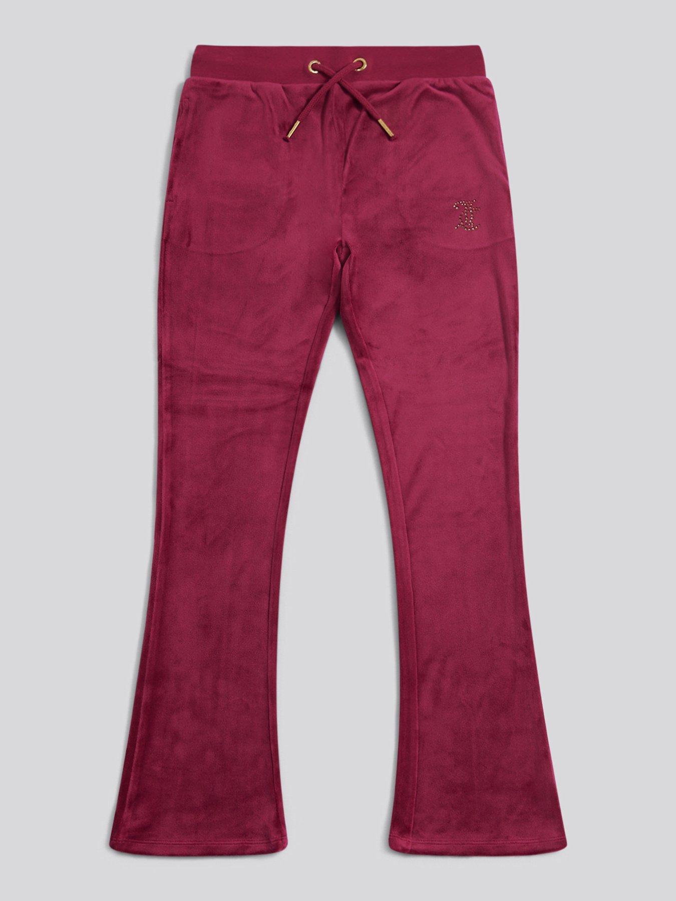 Juicy Couture Girls Diamante Velour Bootcut Jogger - Burgundy