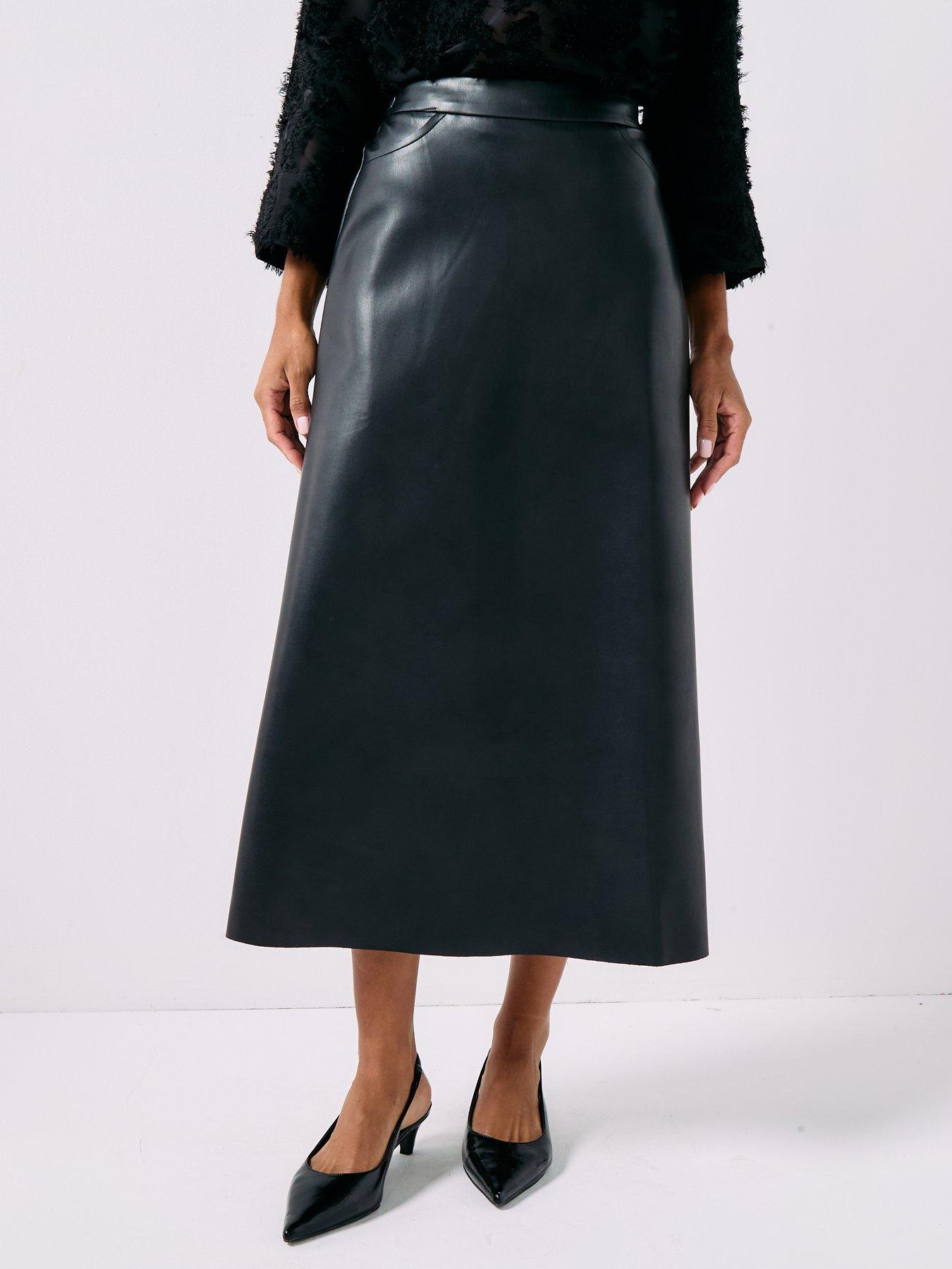 Image 1 of 6 of JDY Salud Long Pu Midi Skirt - Black