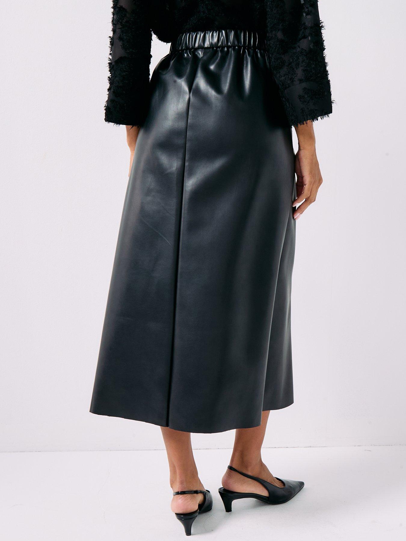 Image 2 of 6 of JDY Salud Long Pu Midi Skirt - Black