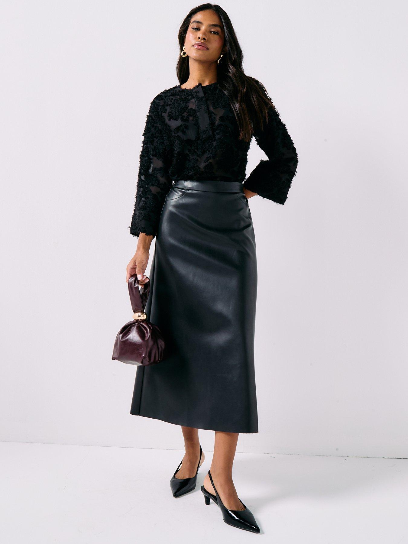 Image 3 of 6 of JDY Salud Long Pu Midi Skirt - Black