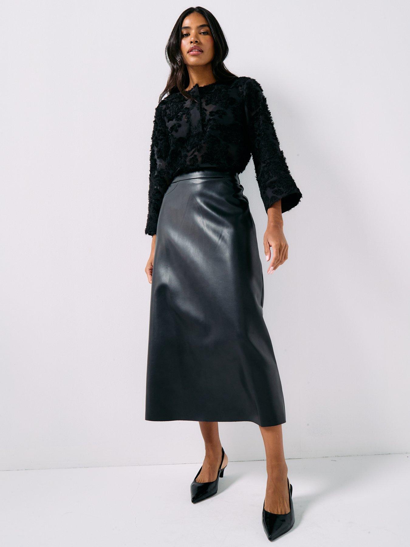 Image 4 of 6 of JDY Salud Long Pu Midi Skirt - Black