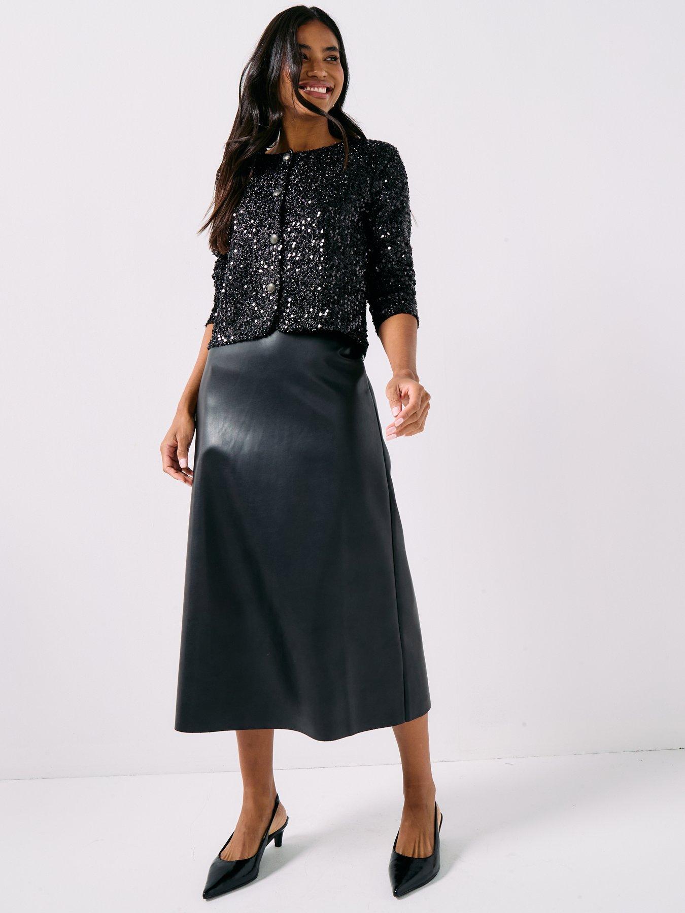 Image 5 of 6 of JDY Salud Long Pu Midi Skirt - Black