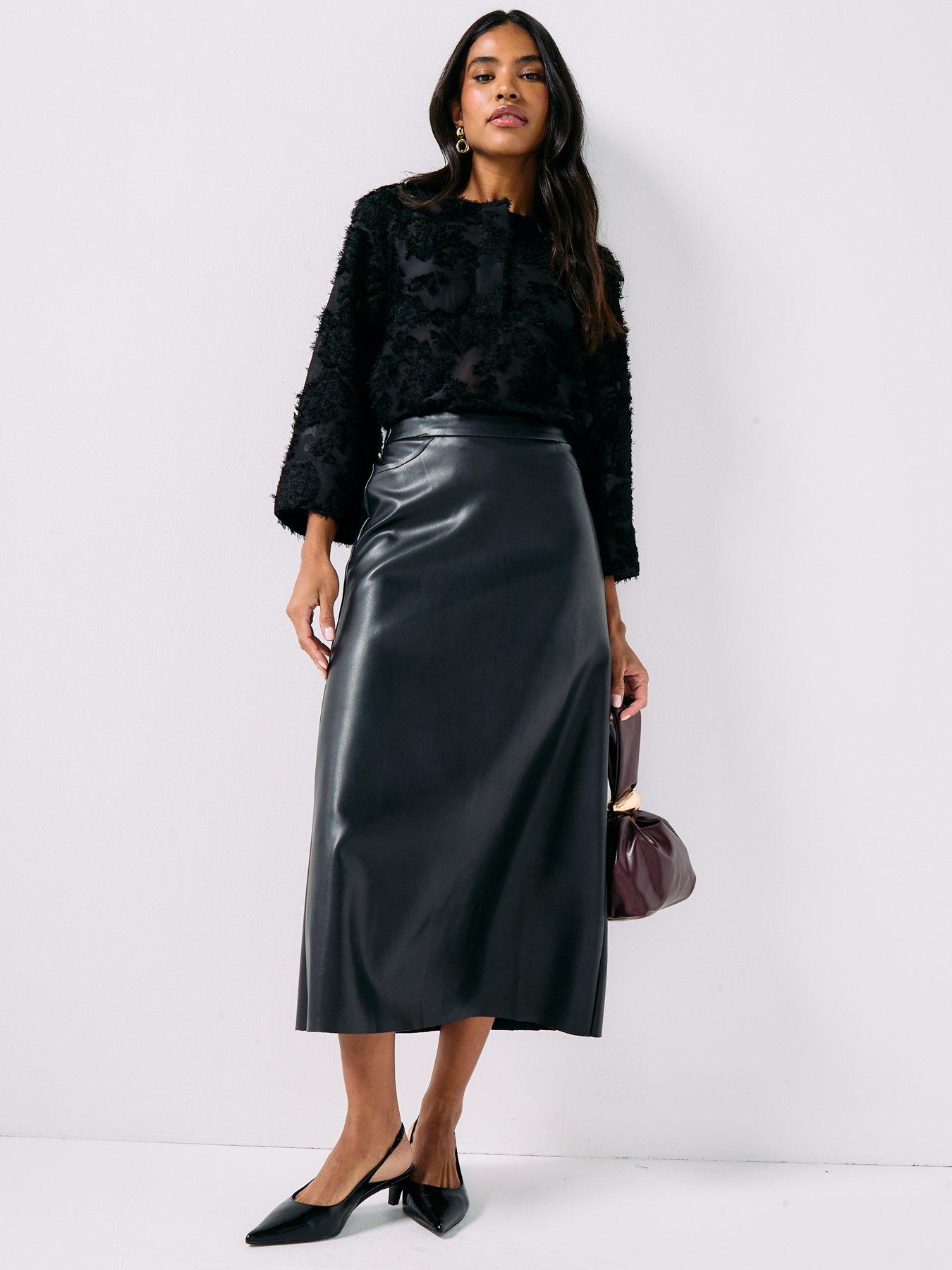Image 6 of 6 of JDY Salud Long Pu Midi Skirt - Black