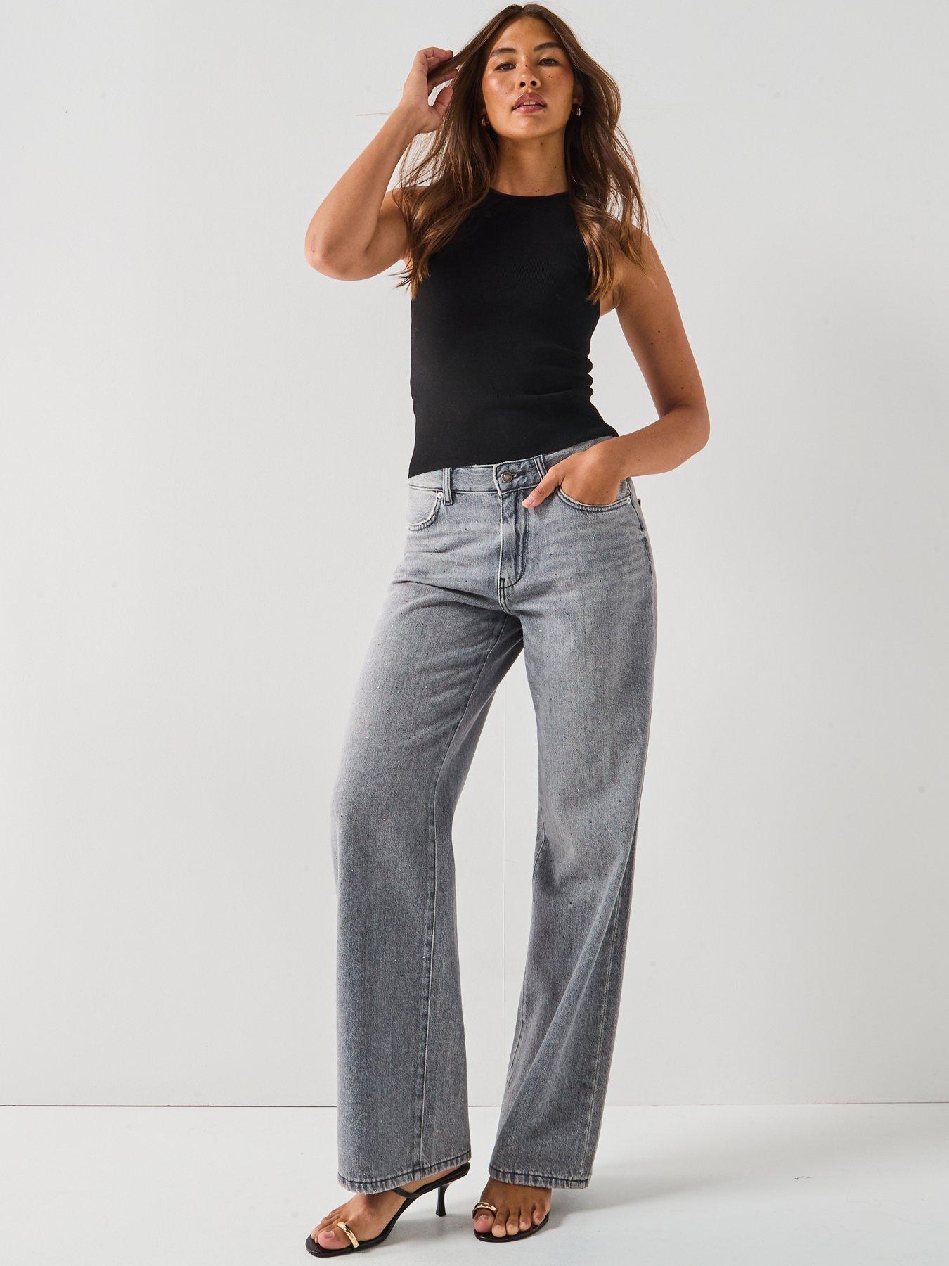 Only Cobain Wide Rhinestone Jeans - Grey | Very