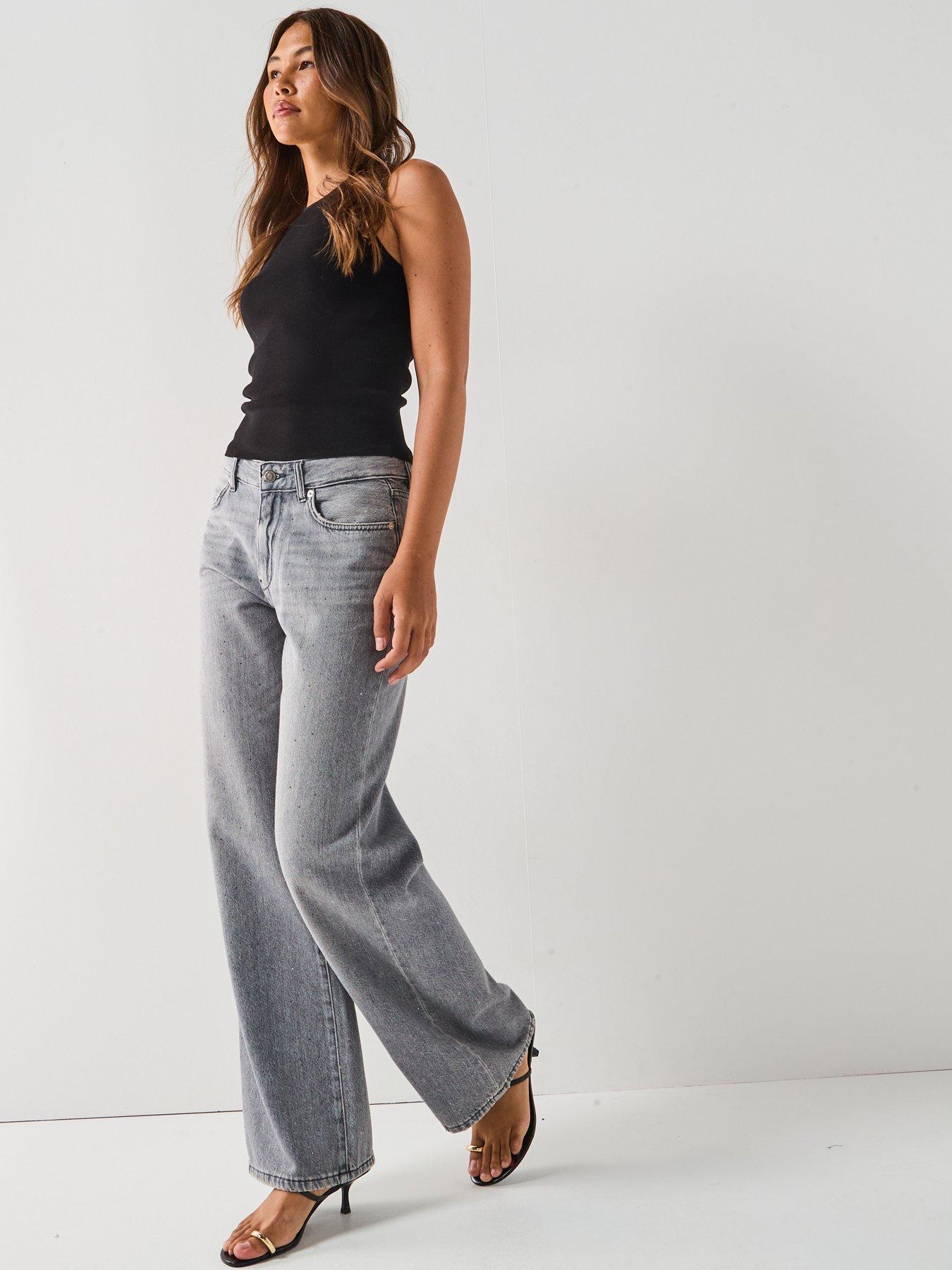 Only Cobain Wide Rhinestone Jeans - Grey | Very