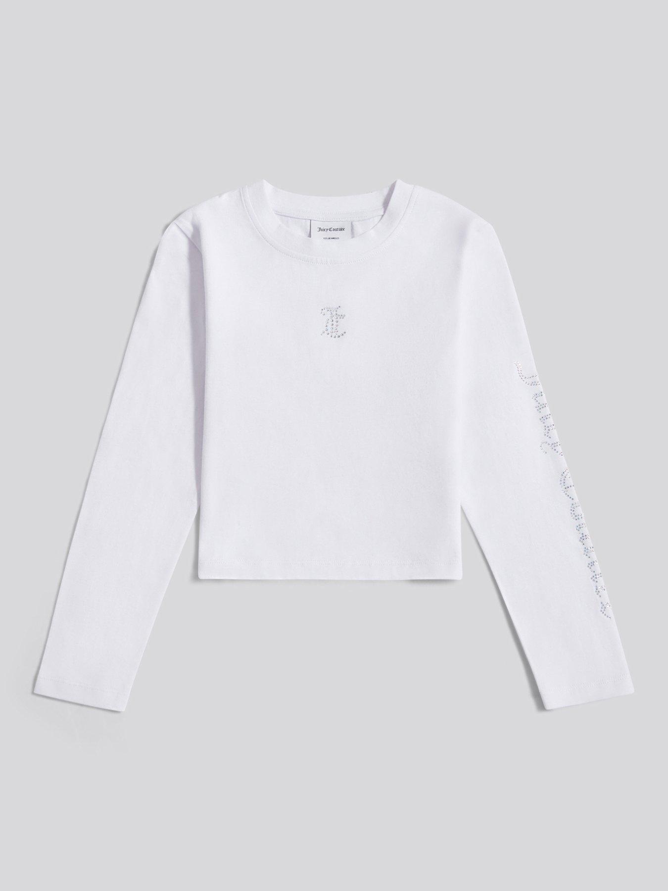 Juicy Couture Girls Diamante Arm Long Sleeve T-Shirt - White