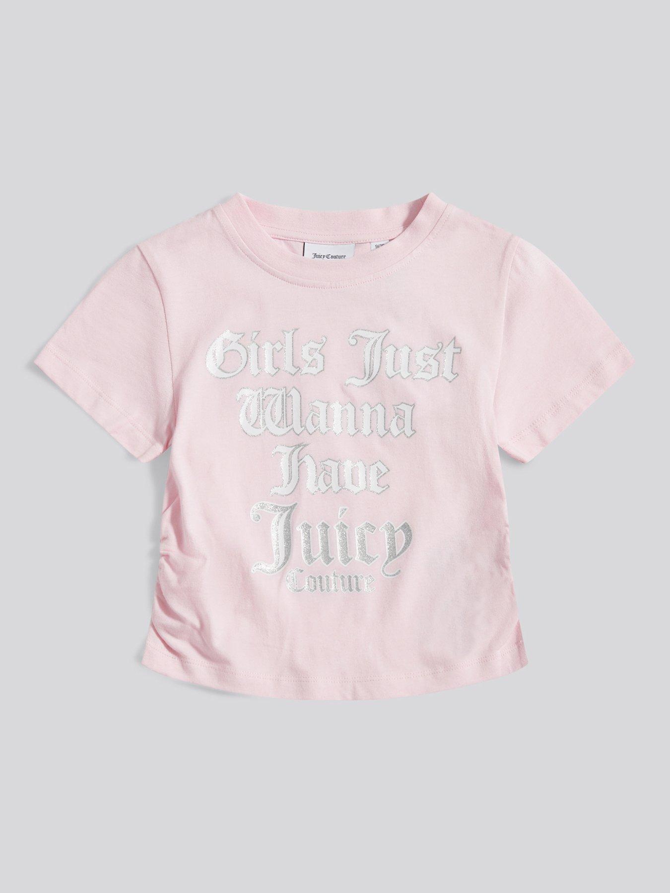 Juicy Couture Girls Slogan Short Sleeve T-Shirt - Pink