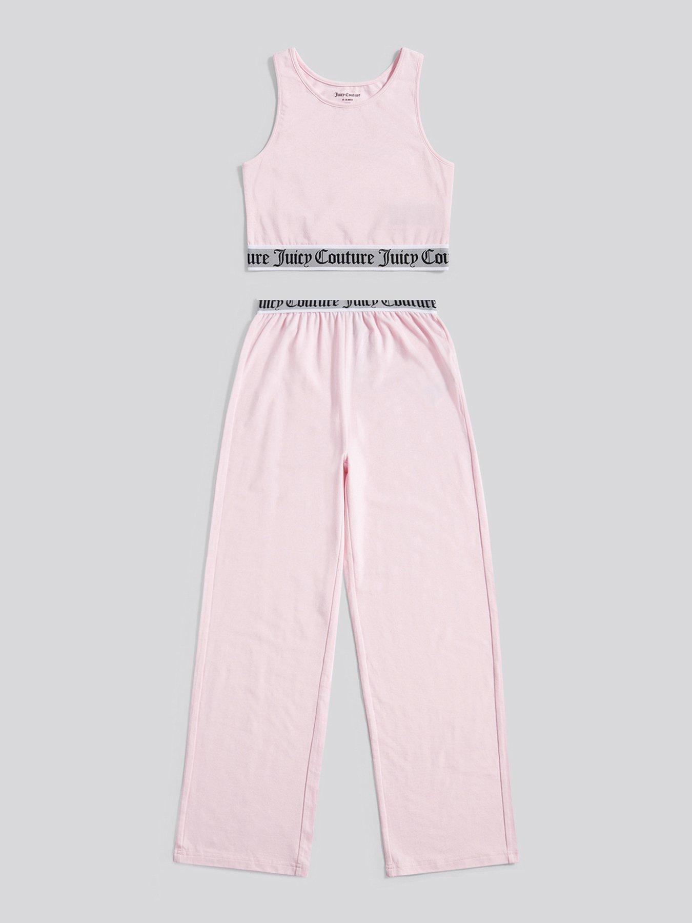 Juicy Couture Girls Elastic Lounge Crop Vest And Wide Leg Bottoms - Pink