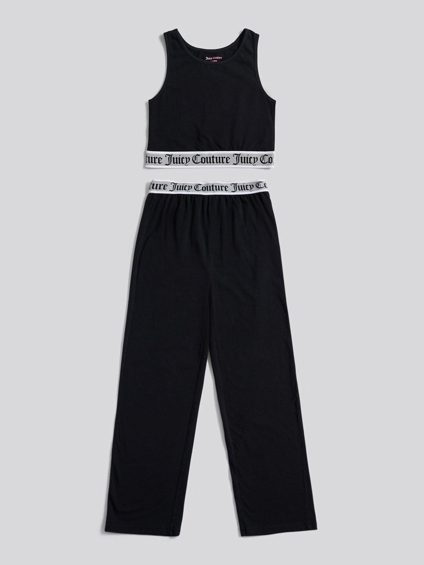 Juicy Couture Girls Elastic Lounge Crop Vest And Wide Leg Bottoms - Black