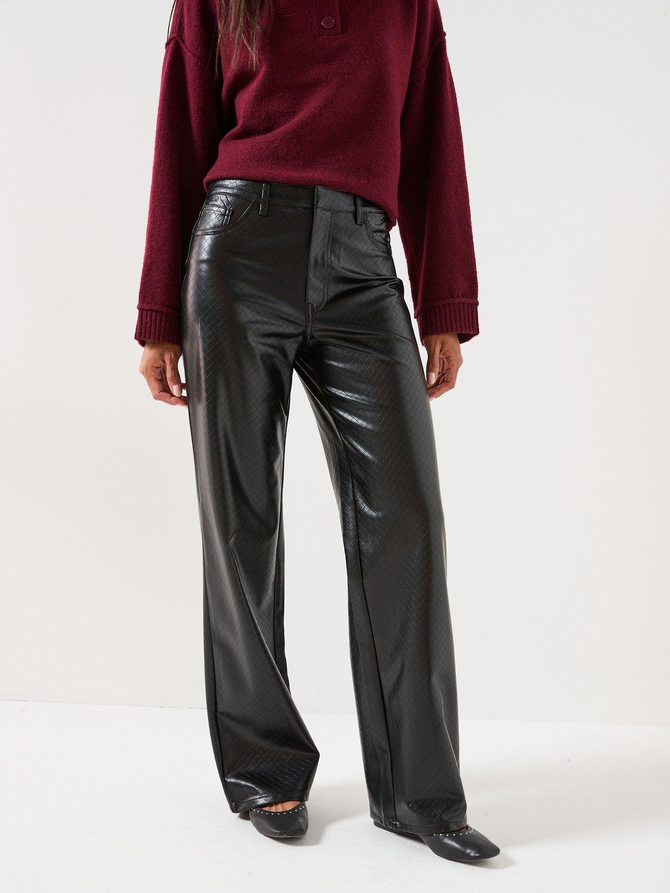 Only Dakota High Waist Faux Leather Wide Trousers - Black