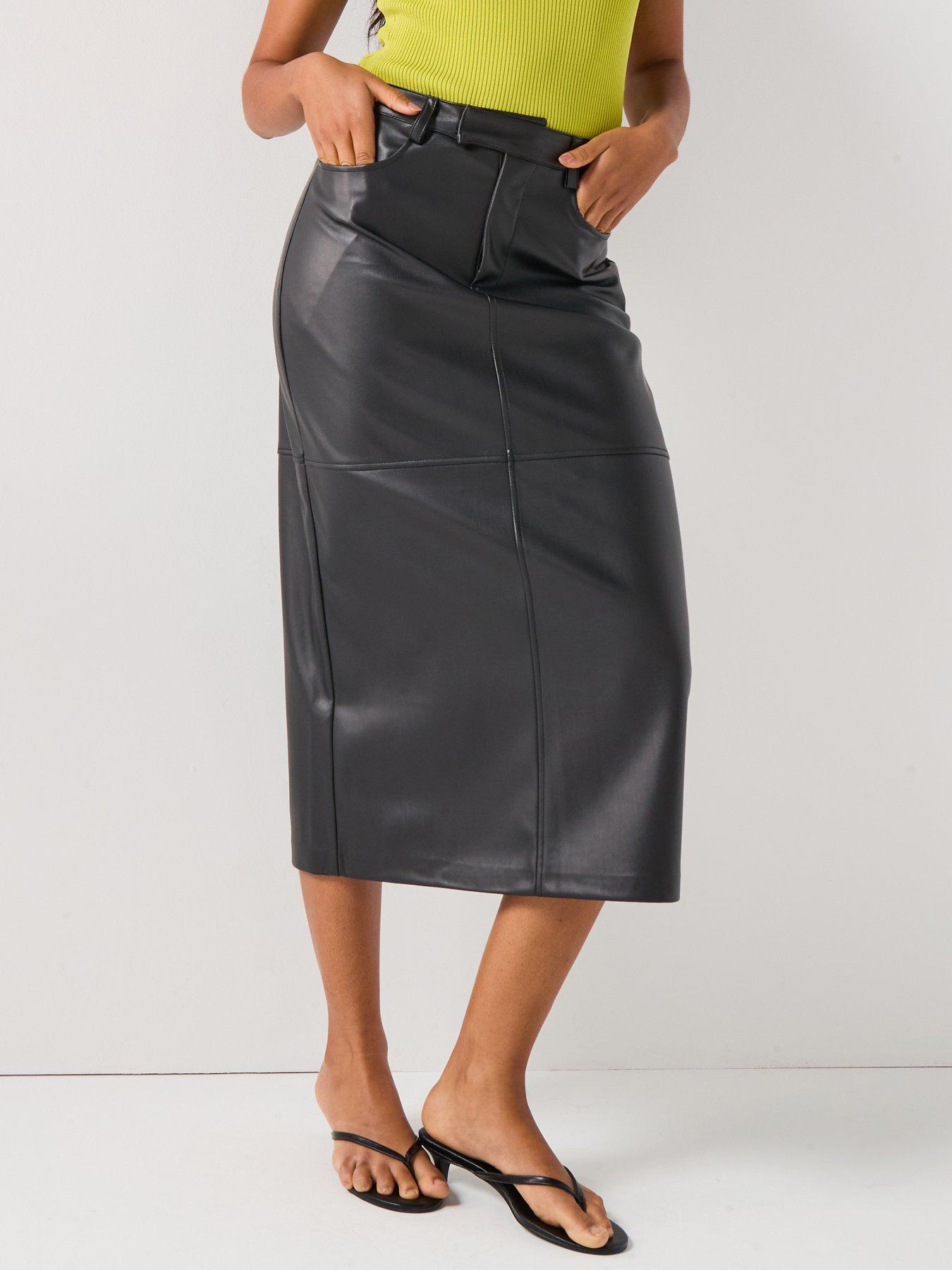 Only Verona Faux Leather Midi Skirt - Black
