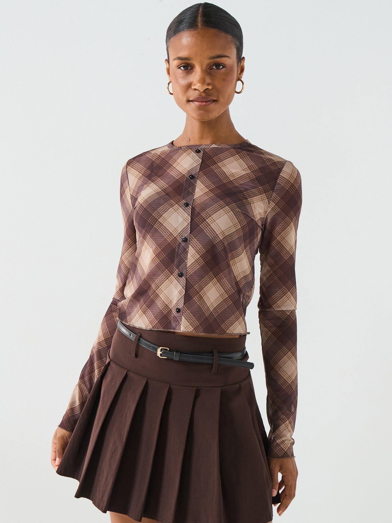 Only Elva Long Sleeve Mesh Tartan Cardigan - Multi