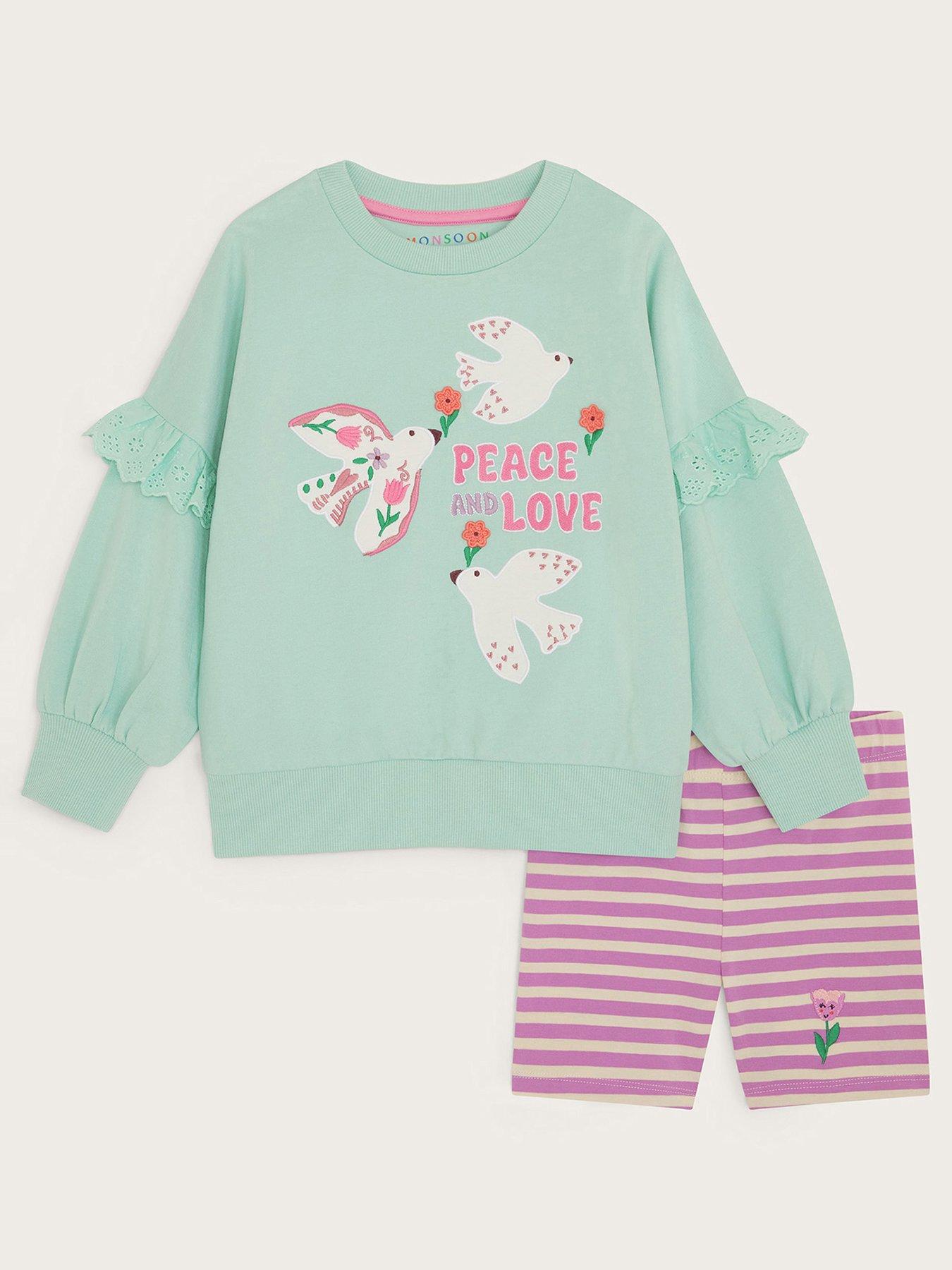 undefined Girls Peace and Love Sweat Set - Light Green