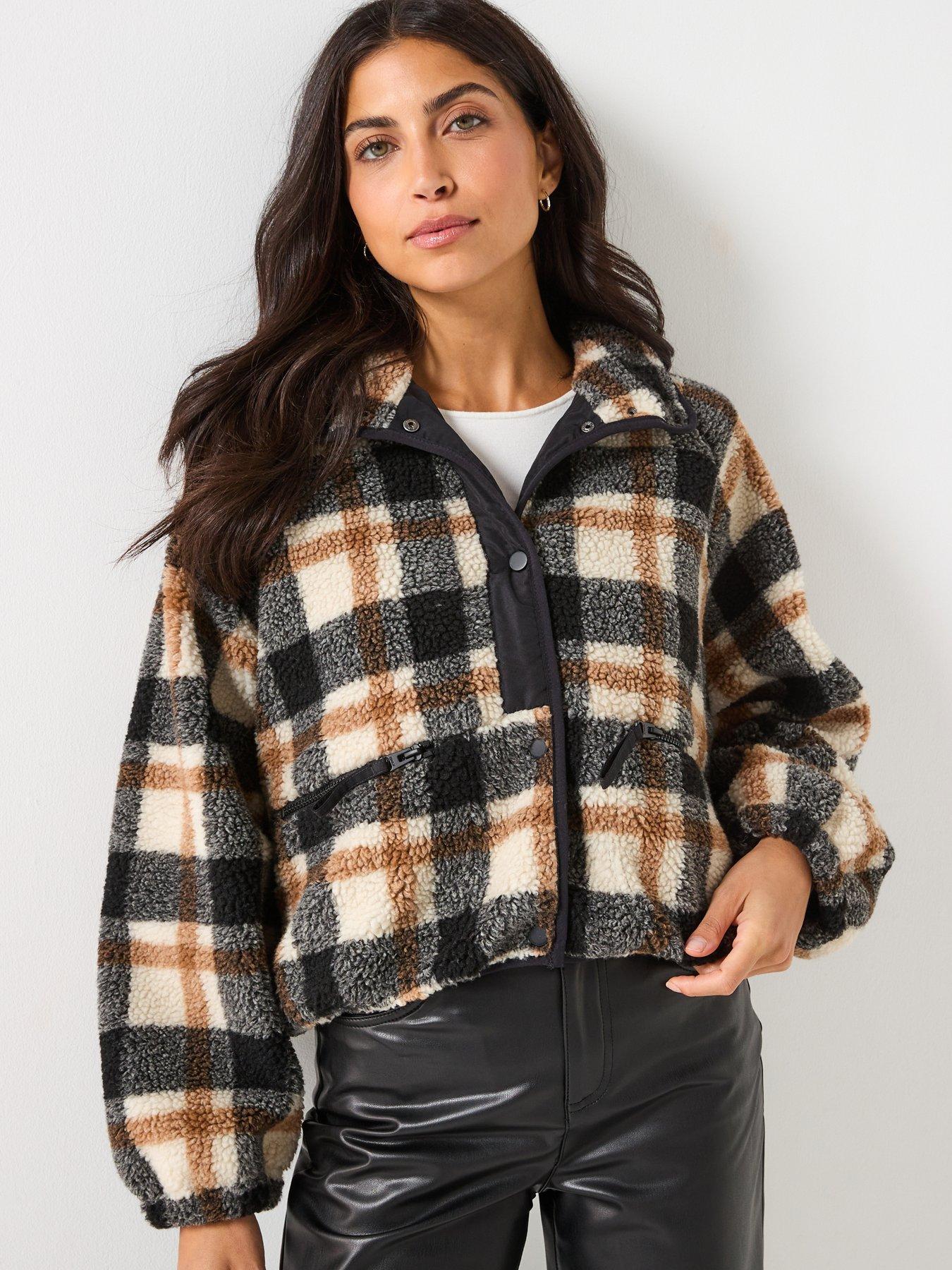 only-button-down-check-teddy-jacket-multi