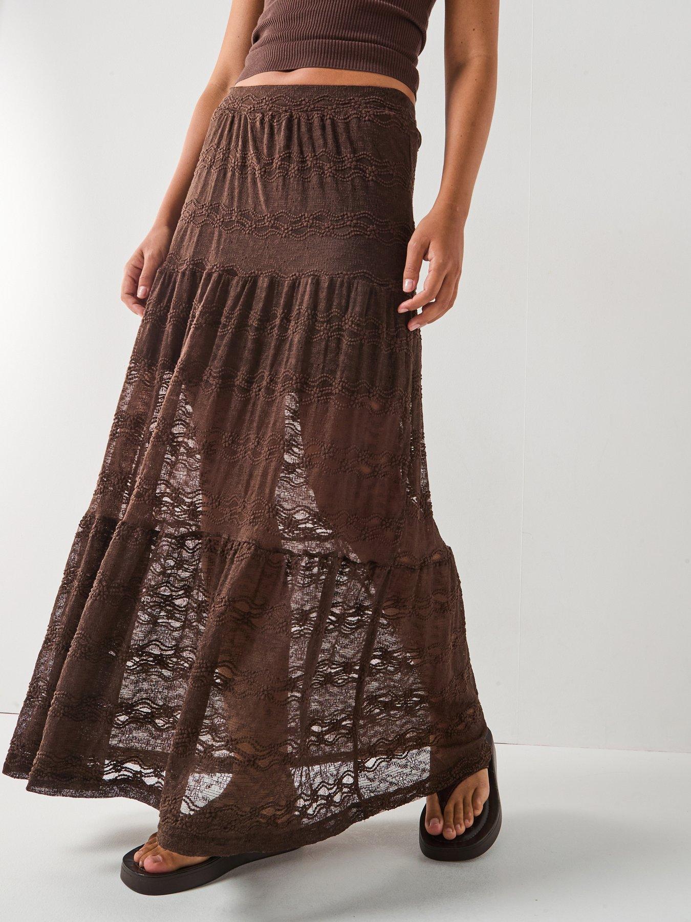 Only Luna Long Midi Jersey Skirt - Brown