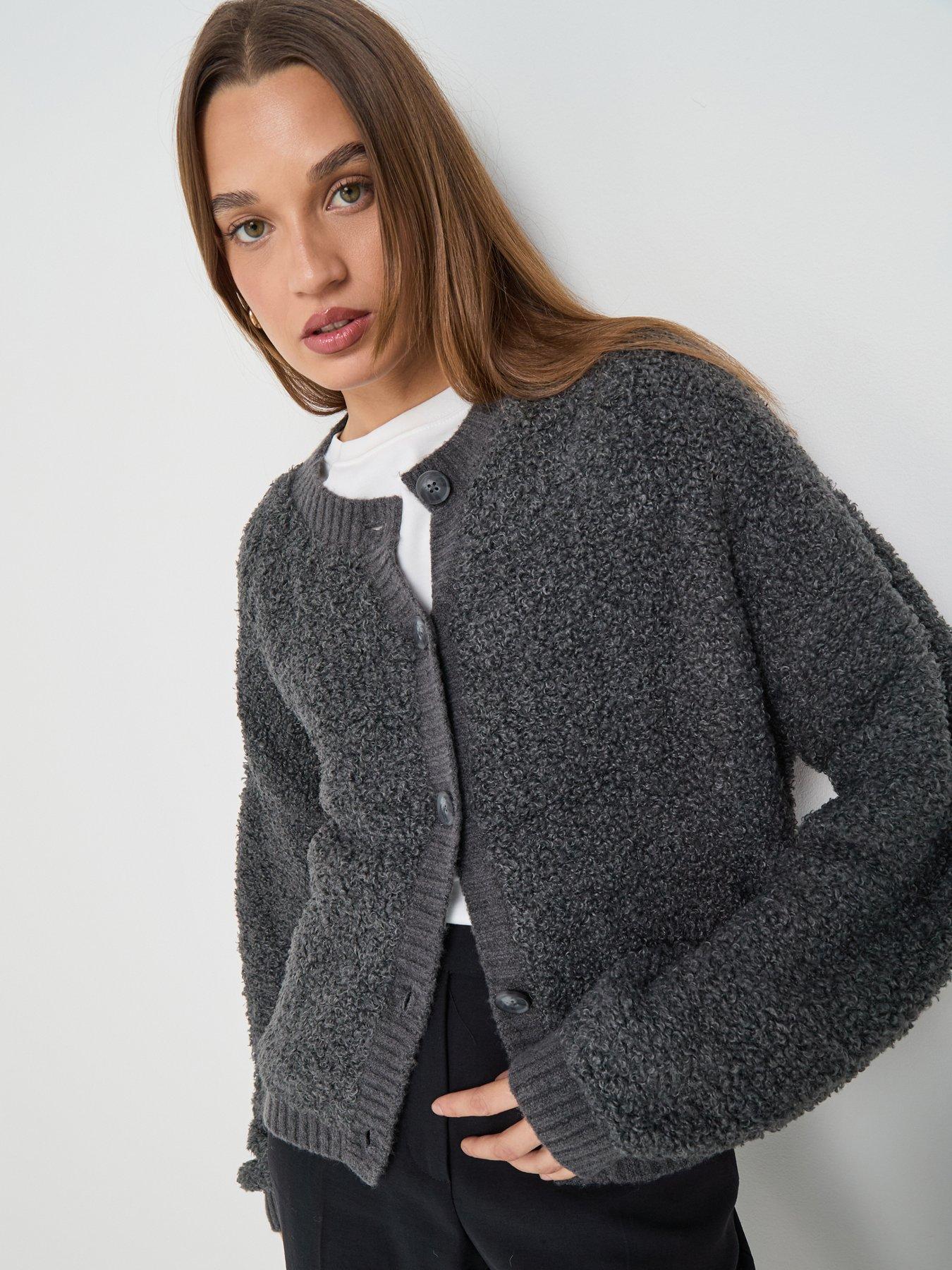 JDY Long Sleeve Teddy Cardigan, Grey, Size Xl, Women