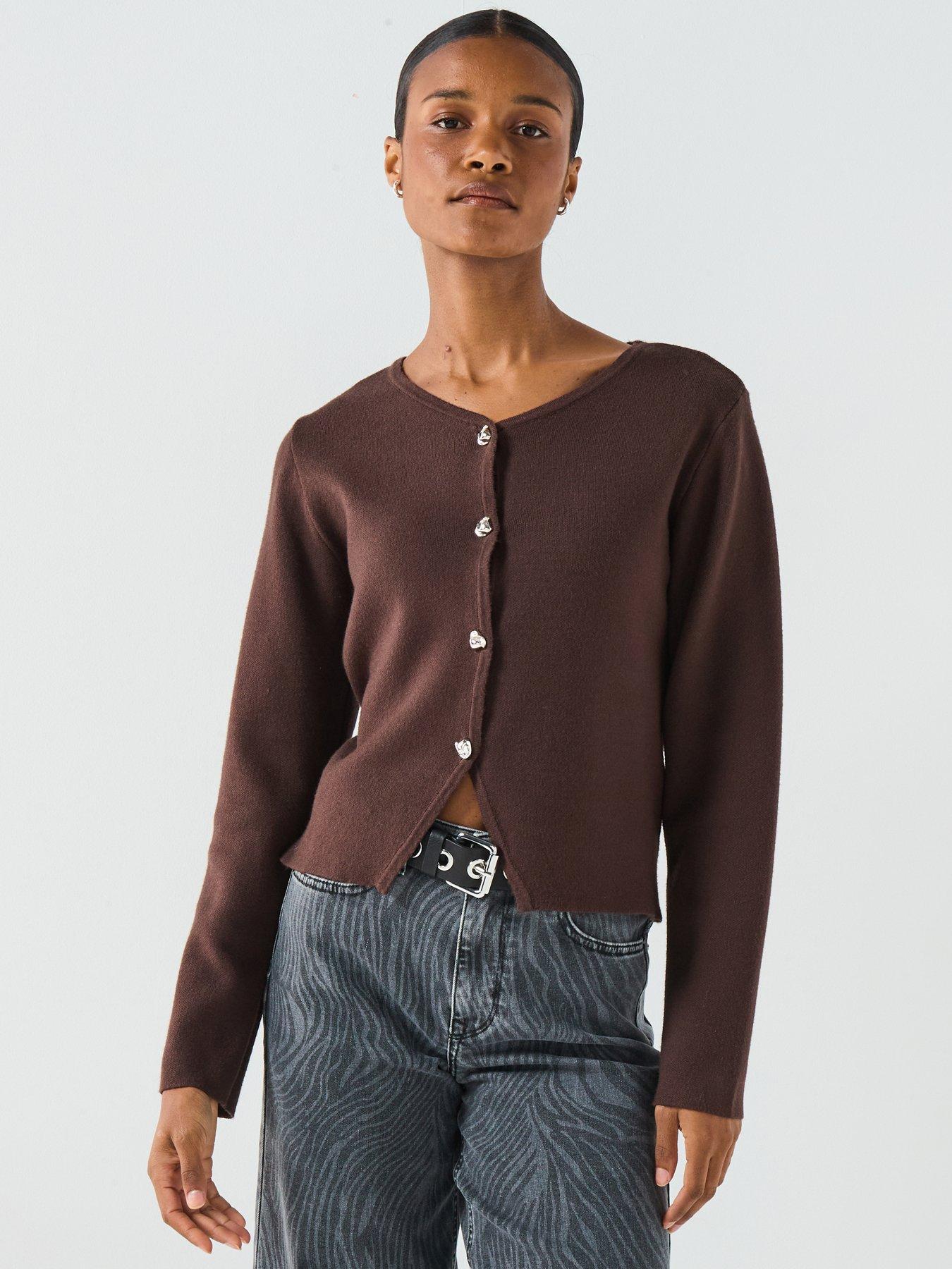 Only Scarlett Long Sleeve Button Cardigan - Brown