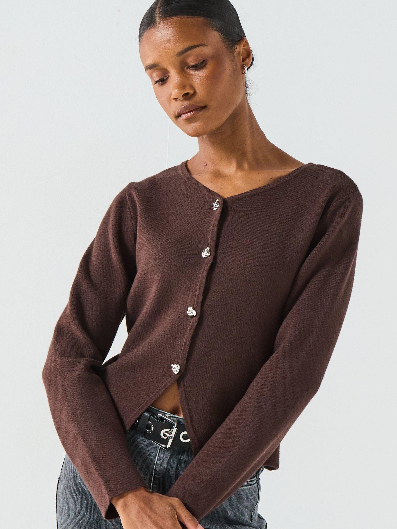 Image 5 of 6 of Only Scarlett Long Sleeve Button Cardigan - Brown