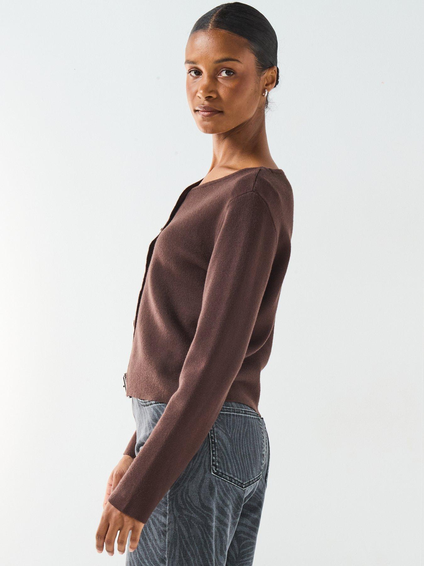 Image 6 of 6 of Only Scarlett Long Sleeve Button Cardigan - Brown