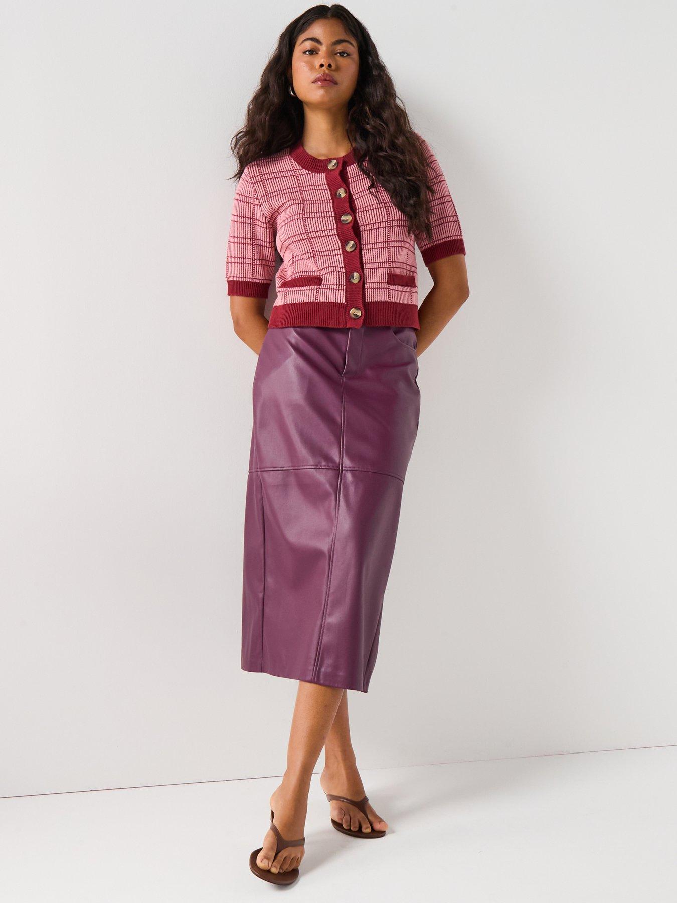 undefined Verona Faux Leather Midi Skirt - Purple