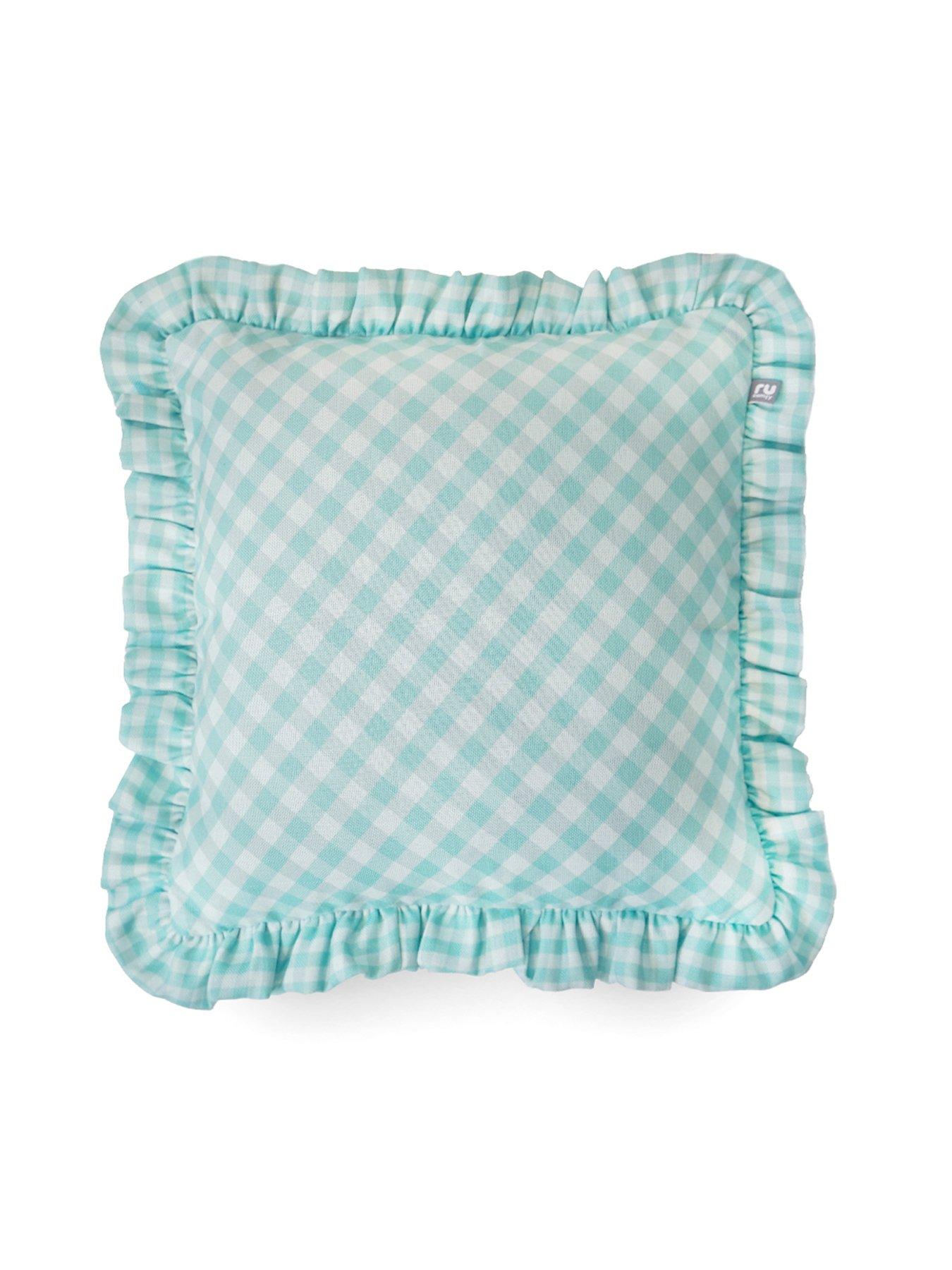 undefined Frilled Gingham Cushion - Lilac