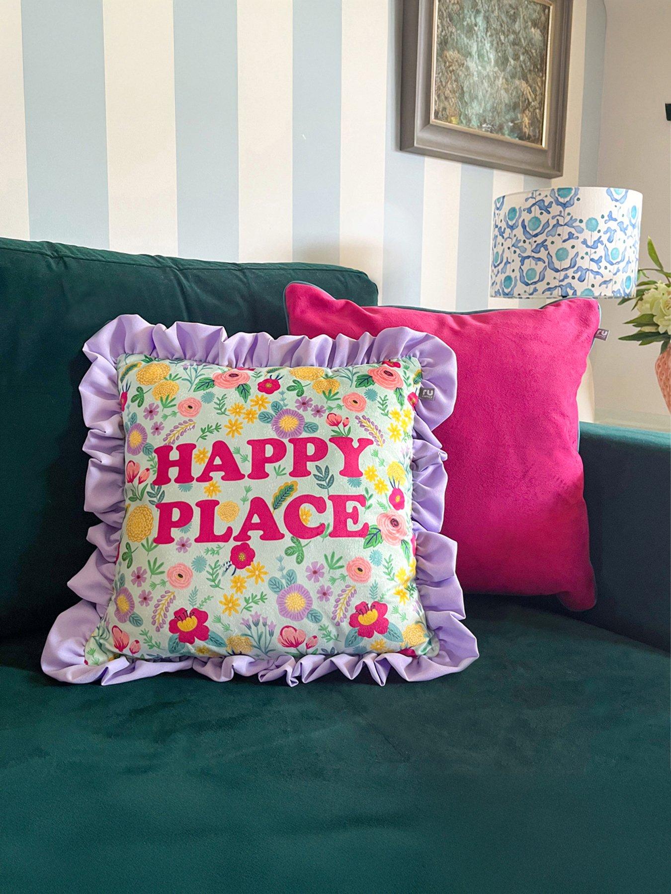 undefined Frilled Happy Place Cushion - Purple