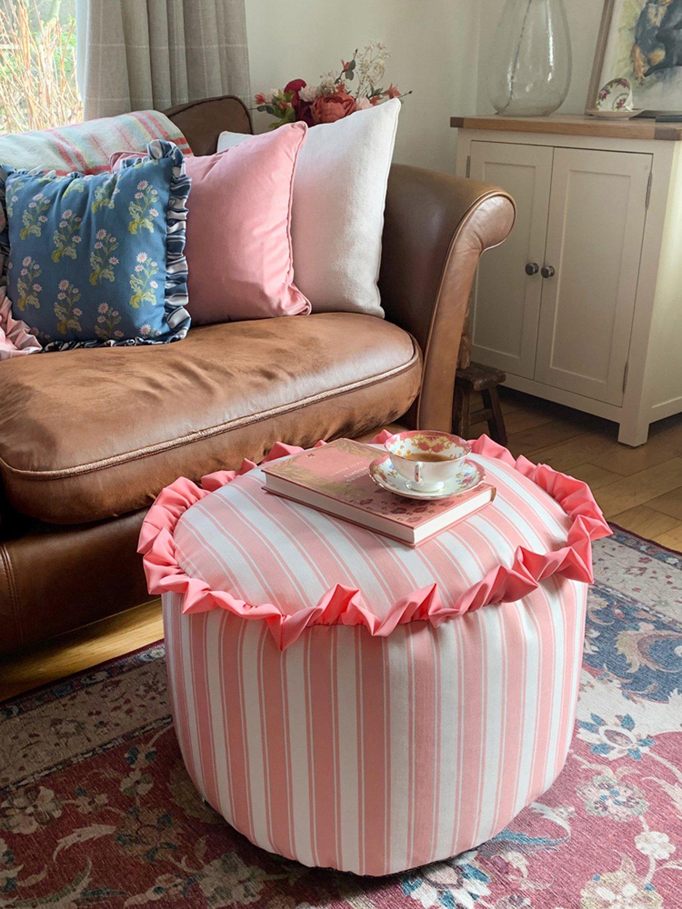undefined Frilled Striped Pouffe Beanbag - Seafoam Blue