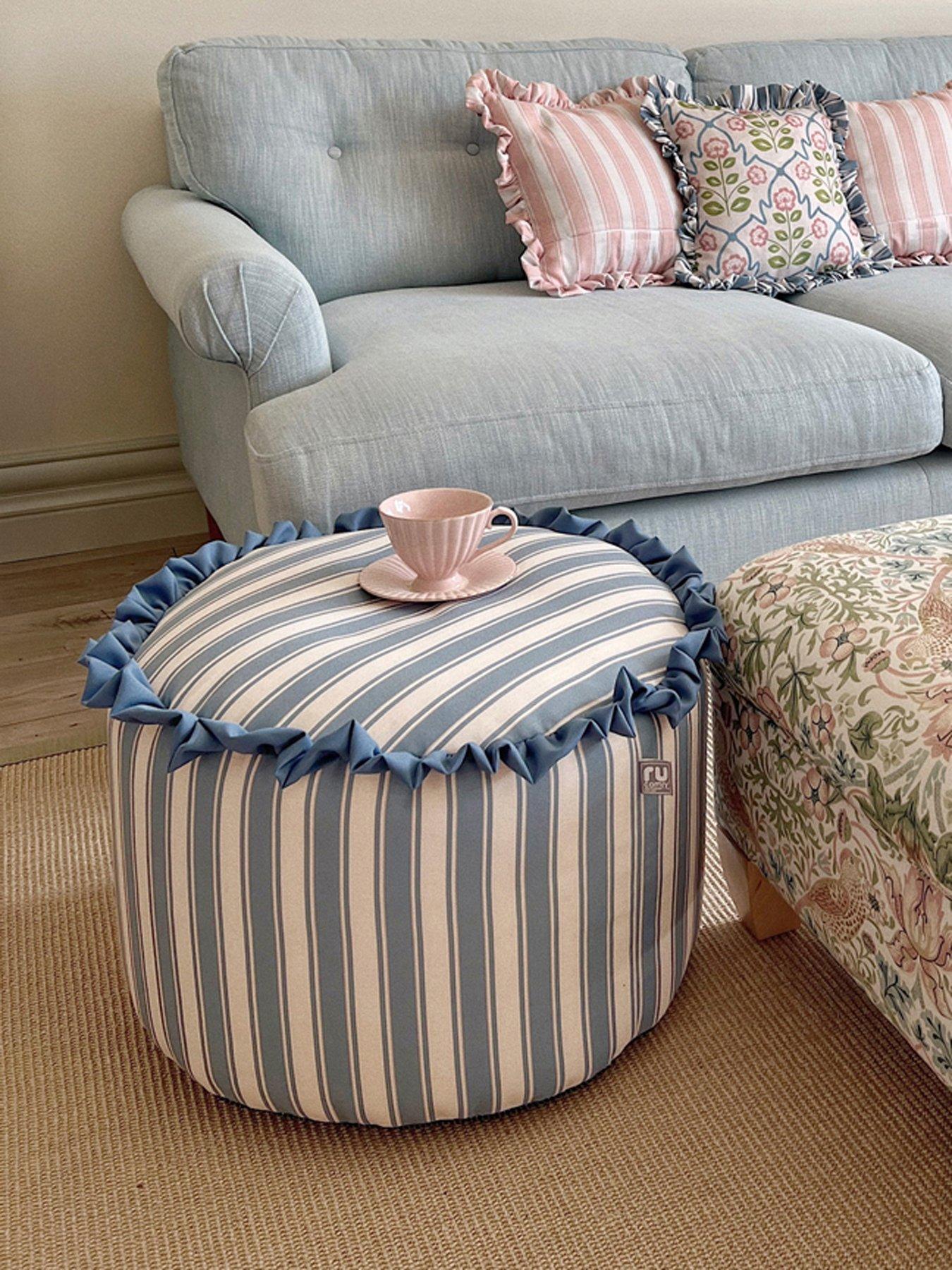 undefined Frilled Striped Pouffe Beanbag - Seafoam Blue
