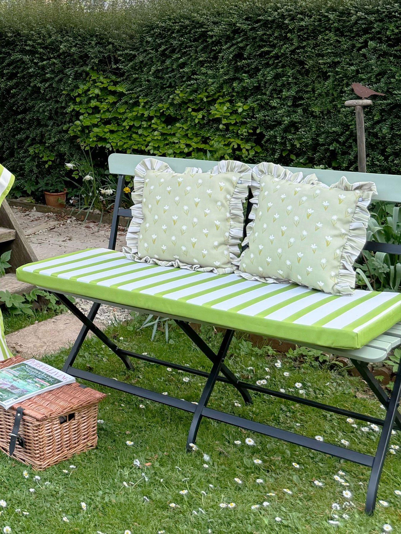 undefined 2 Seater Indoor/Outdoor Striped Double Bench Seatpad - Foam Filled
