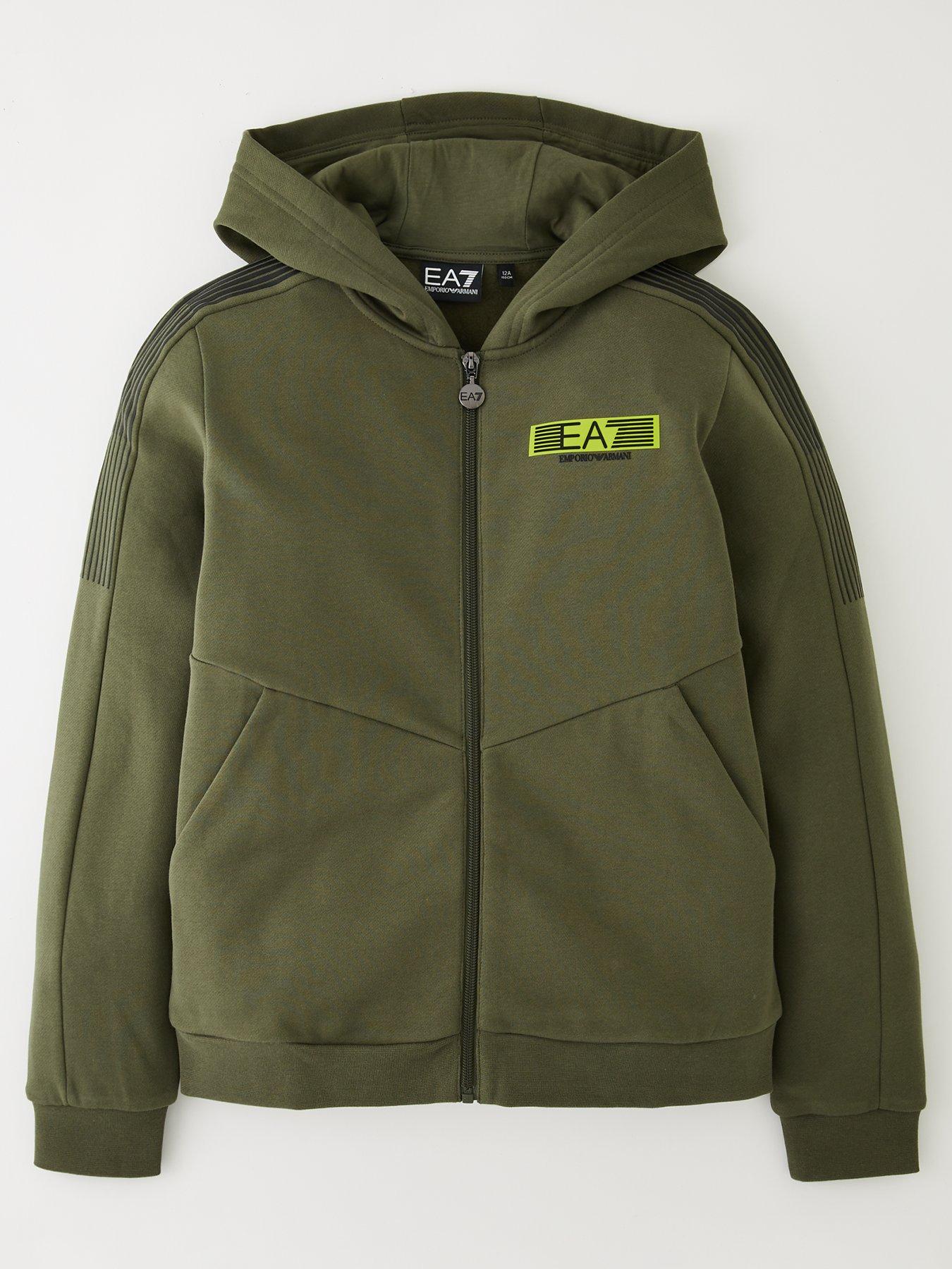 EA7 Emporio Armani Boys Train Lines Hoodie Khaki Very