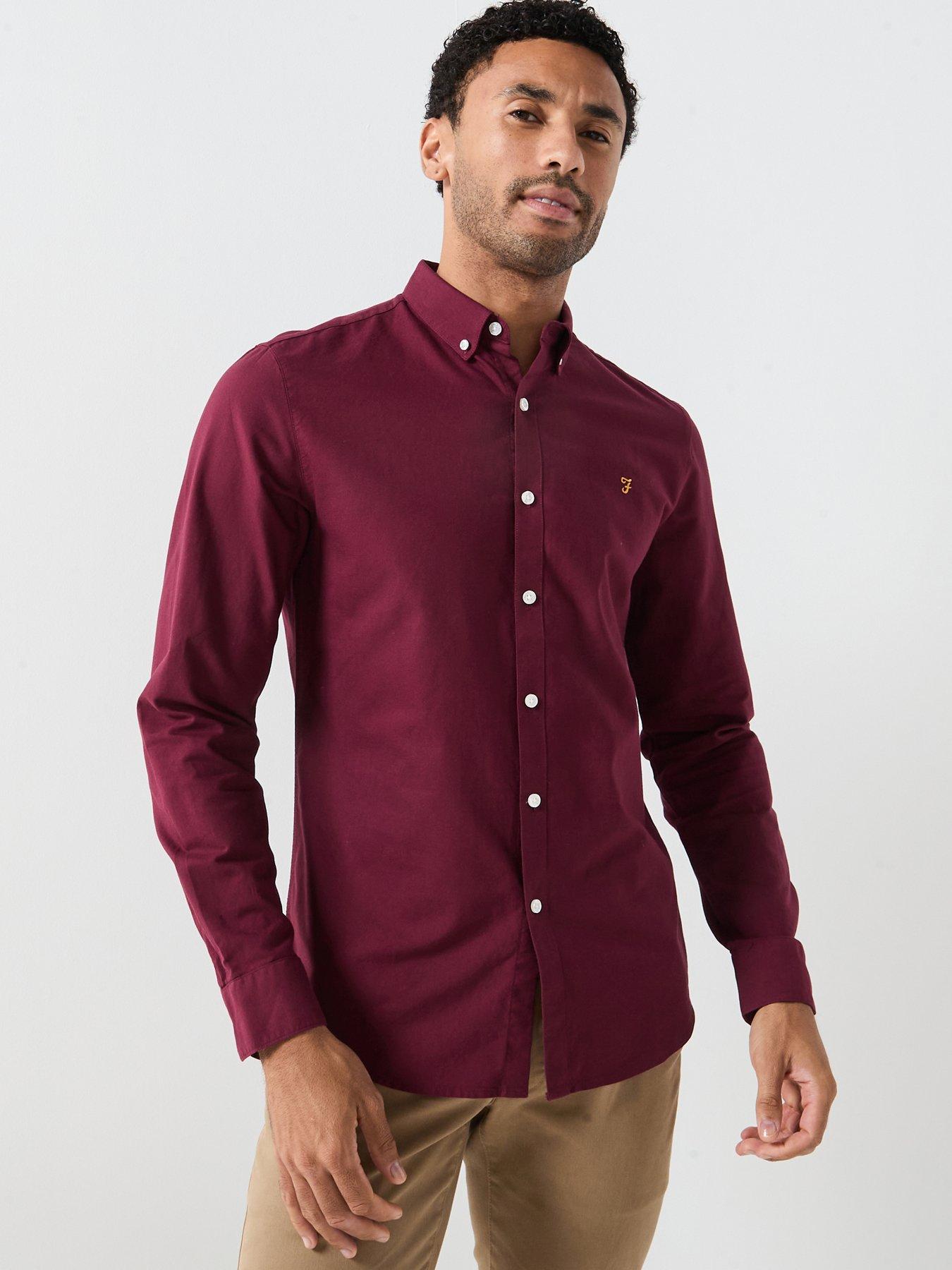Farah Brewer Oxford Slim Fit Shirt - Burgundy