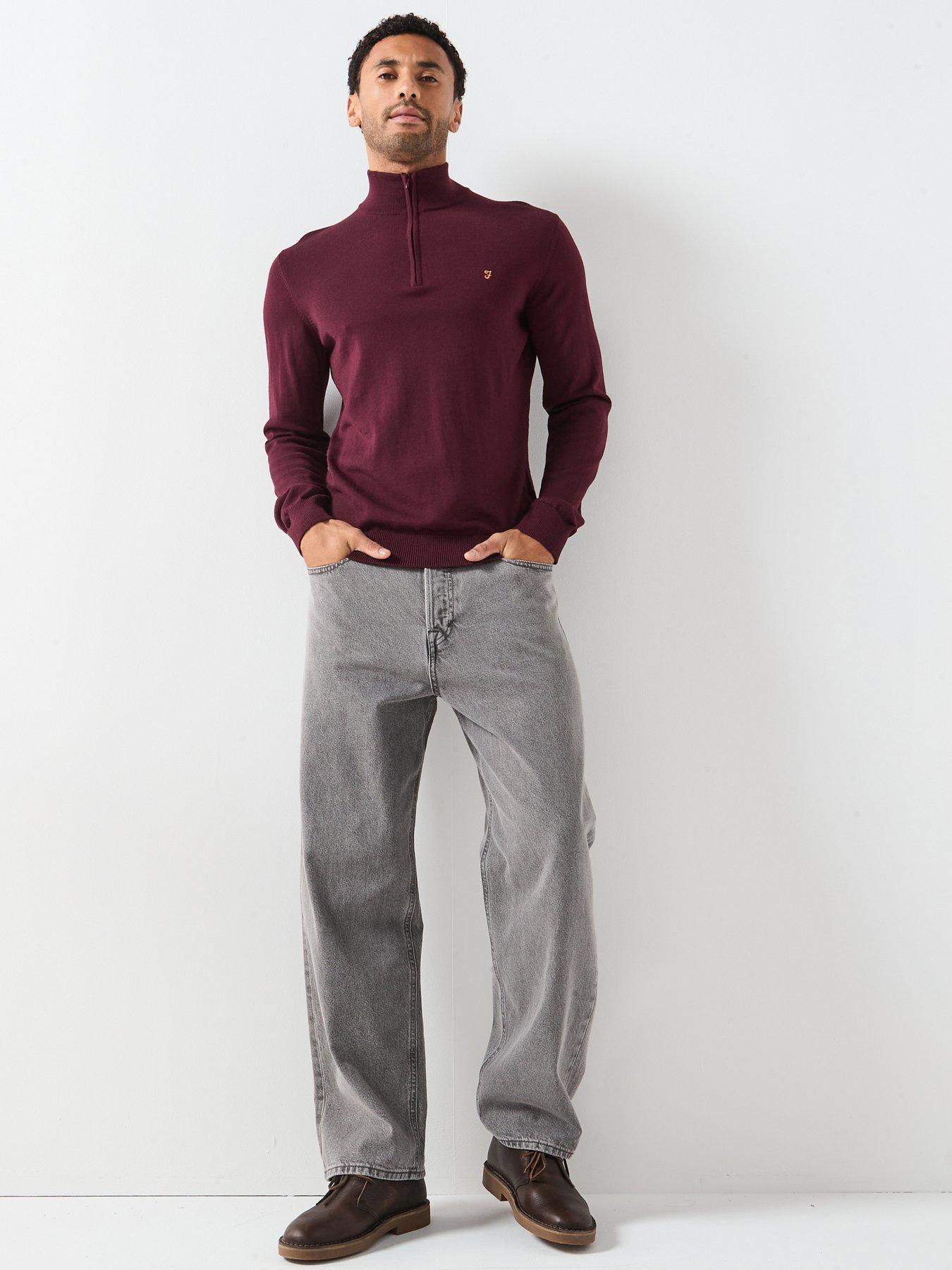 Farah Redchurch 1/4 Zip Merino Wool Knitted Jumper - Burgundy | Very