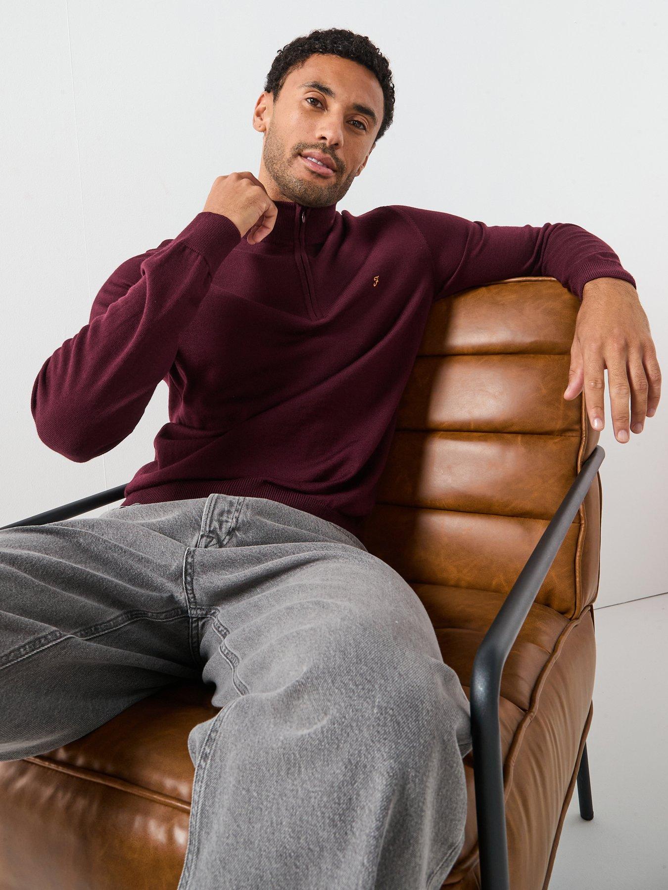 Farah Redchurch 1/4 Zip Merino Wool Knitted Jumper - Burgundy | Very