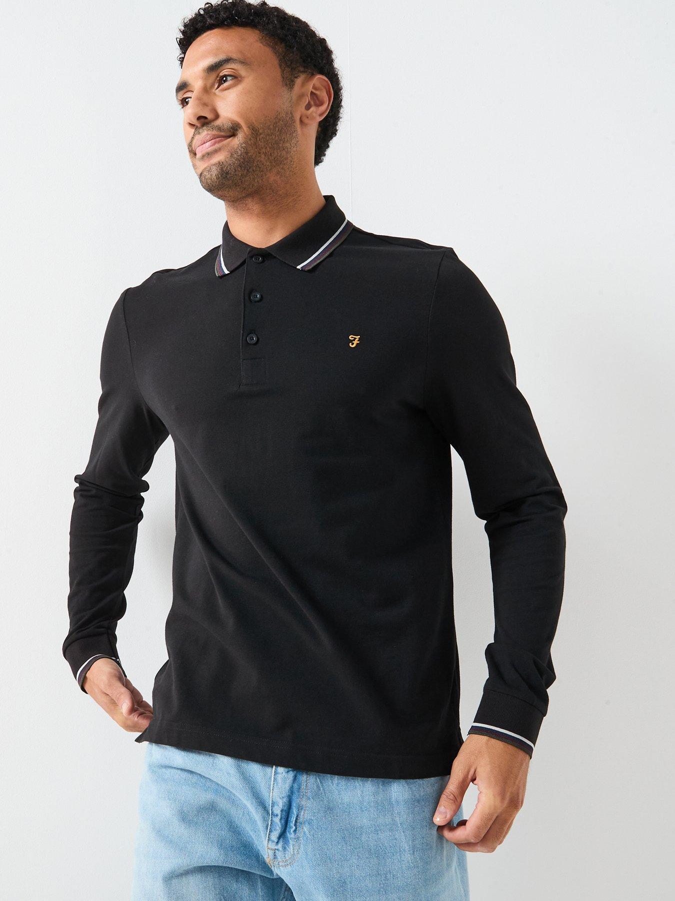 Farah Elton Tipped Long Sleeve Polo Shirt - Black