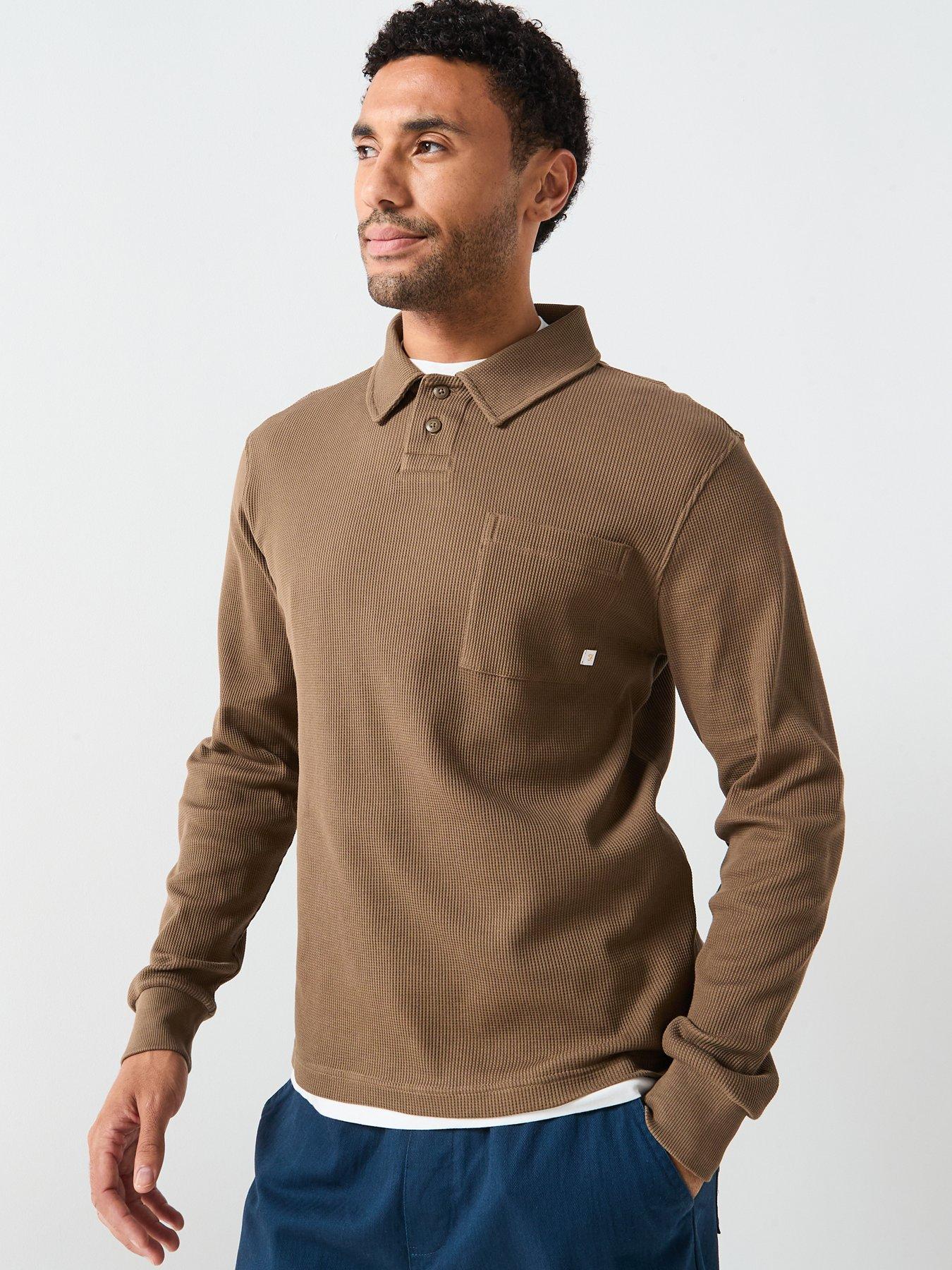 Farah F Tab Tyndall Relaxed Fit Long Sleeve Polo Shirt - Brown | Very