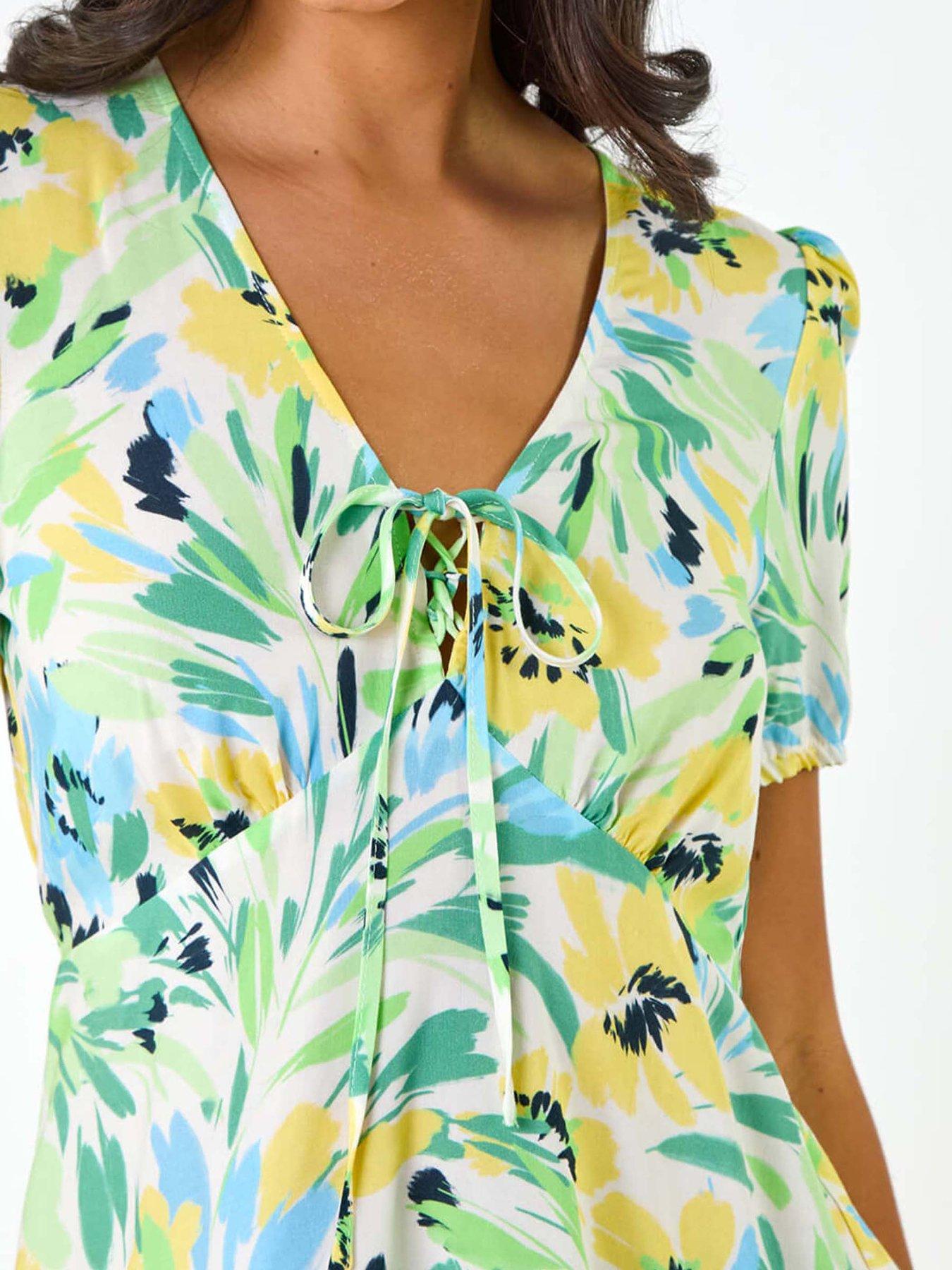 Image 5 of 5 of Roman Dusk Floral Motif Tie Top - White