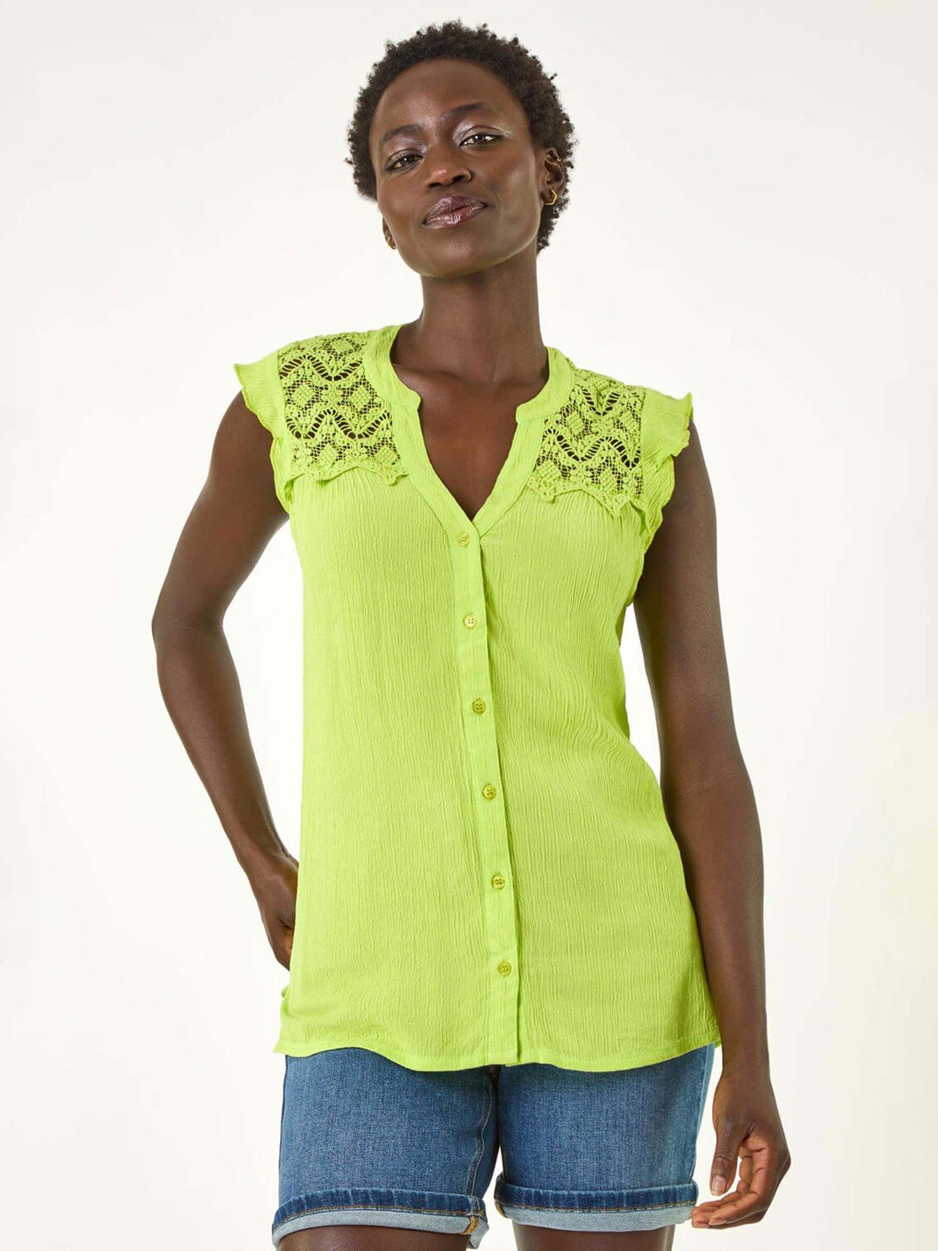 undefined Sleeveless Lace Detail Blouse - Green