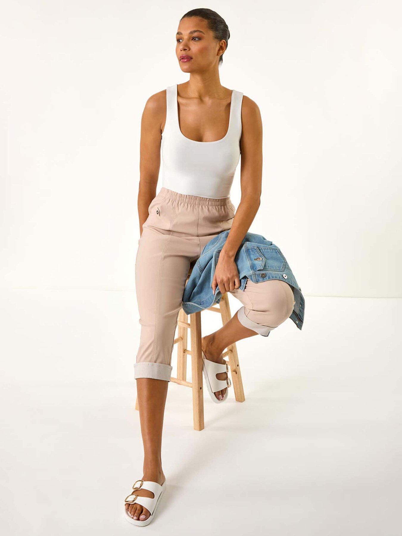 undefined Contrast Detail Cropped Stretch Trouser - White
